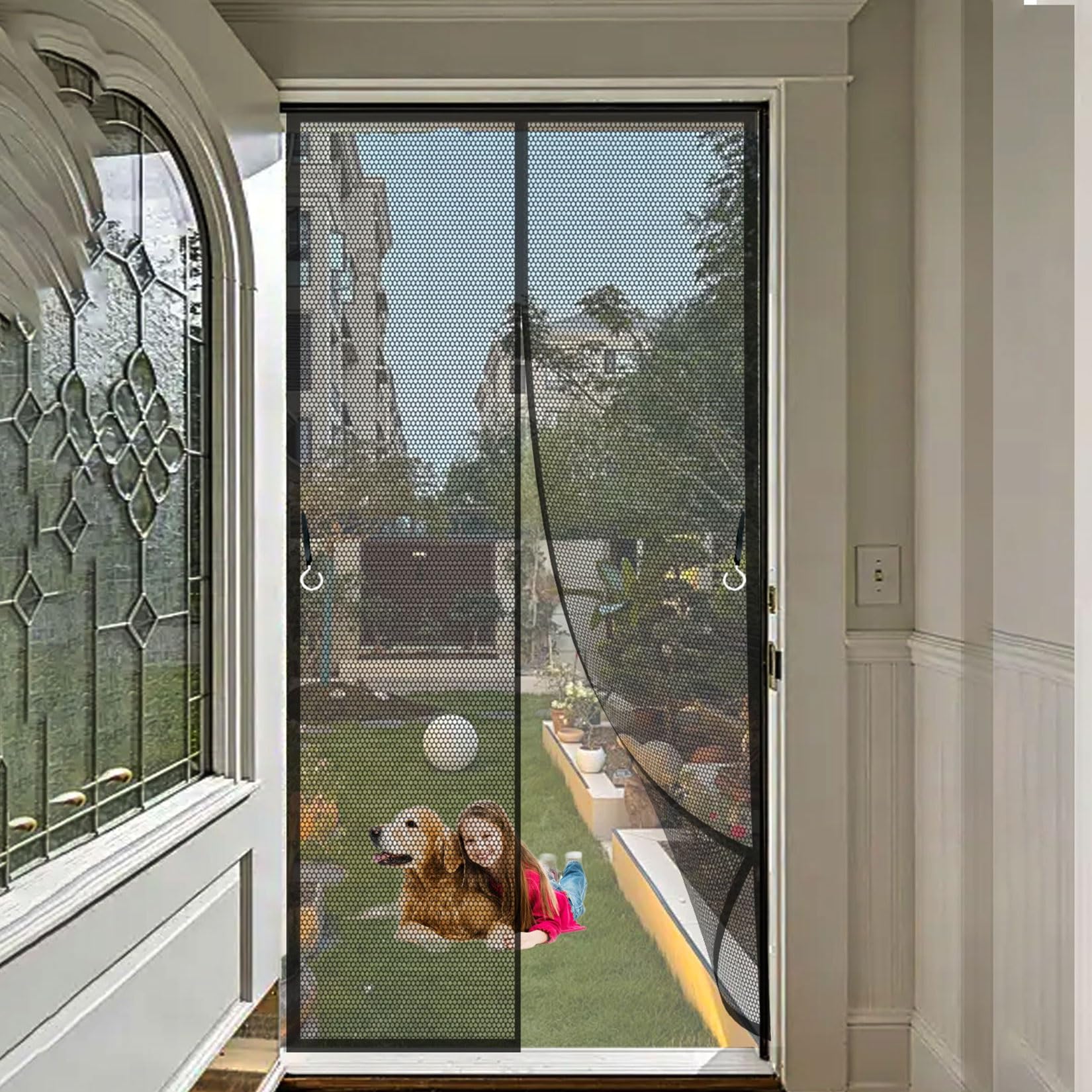 Liujyuan Black Magnetic Fly Insect Screen Door 116 X 130 Cm With Magnets, Magic Tapes, Polyester Screen Mesh Curtain No Drill Installation, Keep Bugs Out For Living Garage Doors,
