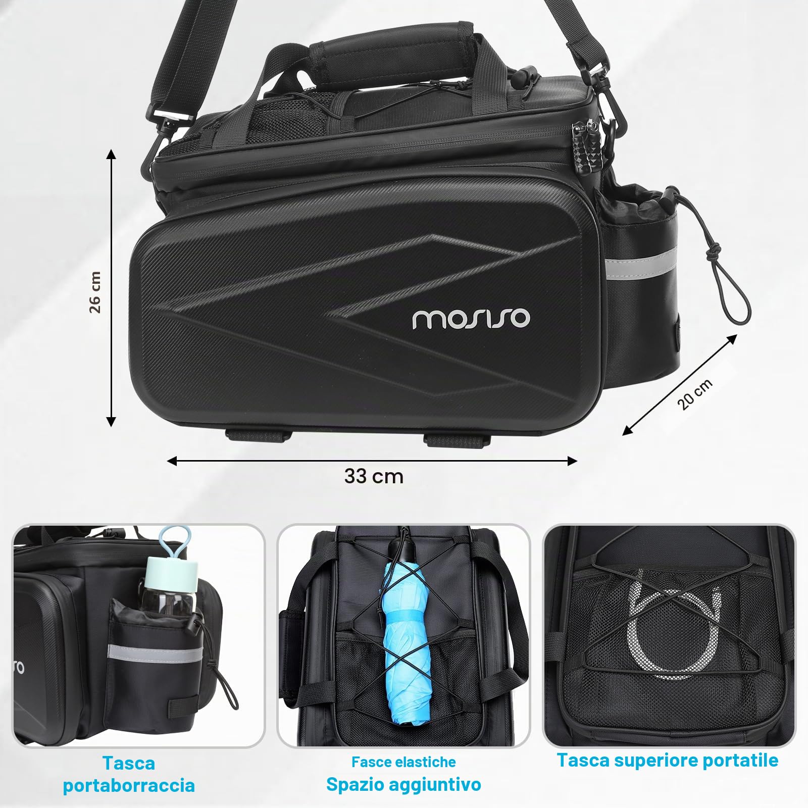 MOSISO Borsa Portapacchi Bici, Borsa Termica per Sedile Posteriore, 2 | Tasche Laterali in Eva con Borse Laterali Pieghevoli, 8 Litri, Borse Portaoggetti per Sedile Posteriore con Tracolla, Nero
