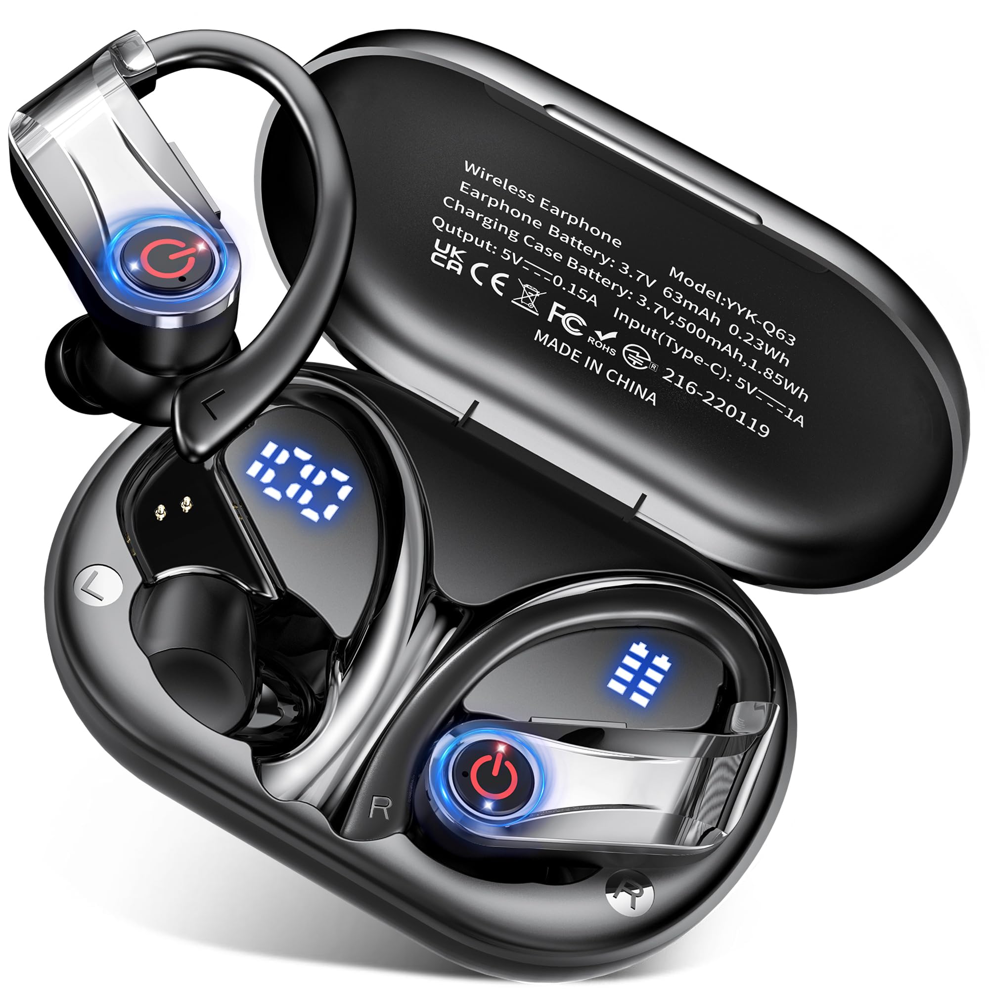 Cuffie Bluetooth 6.1 Sport,Auricolari Bluetooth (Nero) | 120 Ore HiFi Stereo Cuffiette per Running, Cancellazione Rumore 4 HD Mics,IP7 Impermeabili , Cuffie In Ear Senza Fili