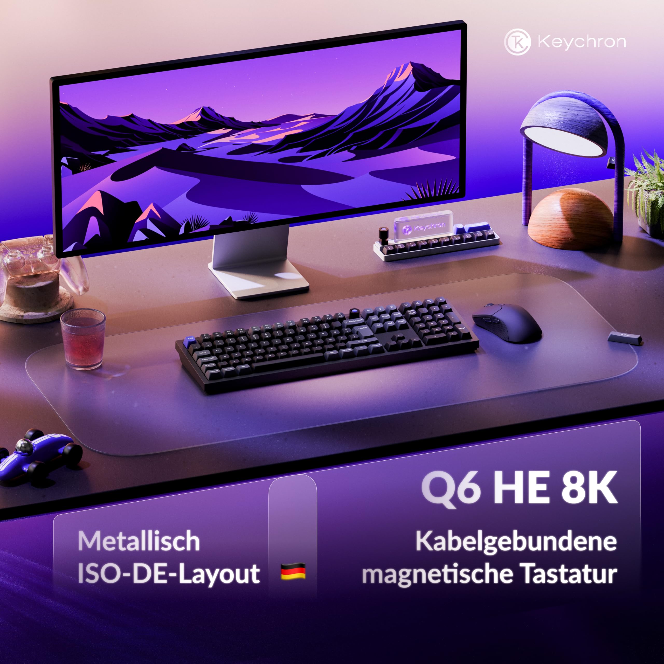 Keychron Q6 HE 8K Kabelgebundene mechanische Gaming-Tastatur, 100% ISO-DE-Layout, Vollmetallgehäuse, 8000 Hz Abtastrate, Ultra-Fast Lime Magnetschalter, kompatibel mit Mac, Windows, Linux