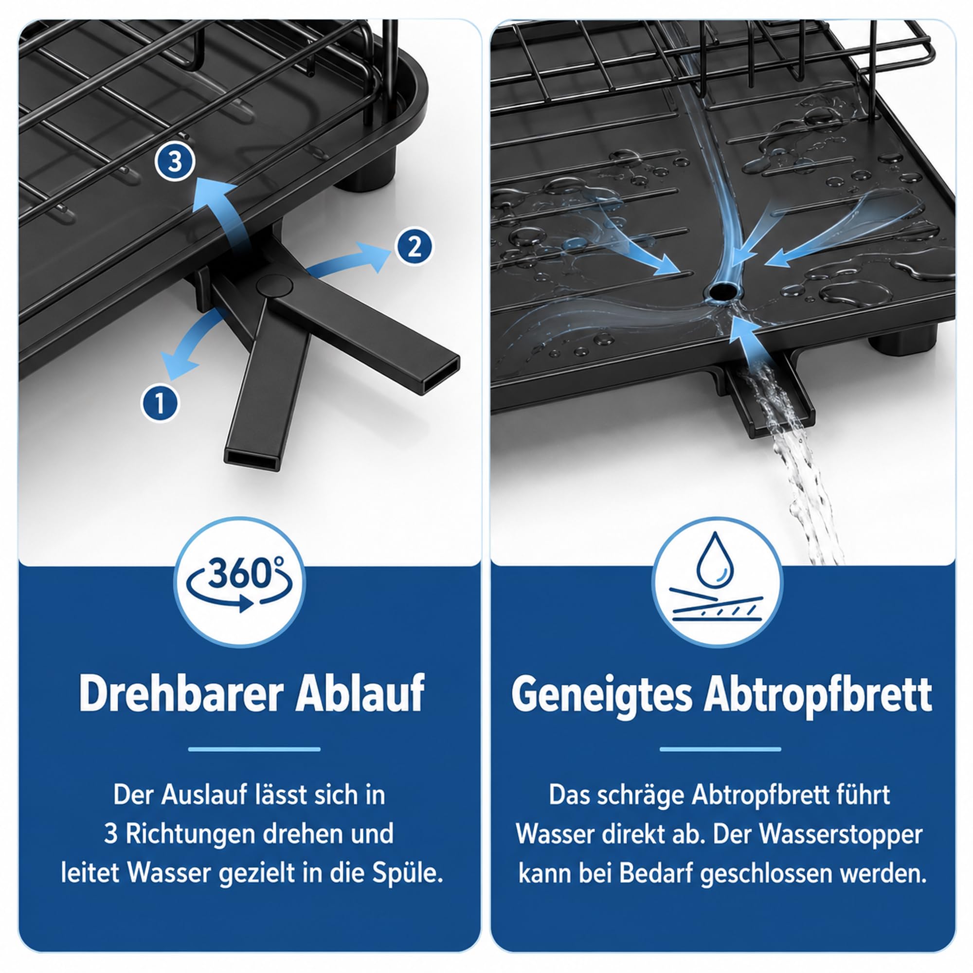 Égouttoir extensible - Grand égouttoir à vaisselle pour évier et plan de travail - Égouttoir en acier inoxydable avec porte-ustensiles et bec pivotant - Égouttoir à vaisselle anti-rouille