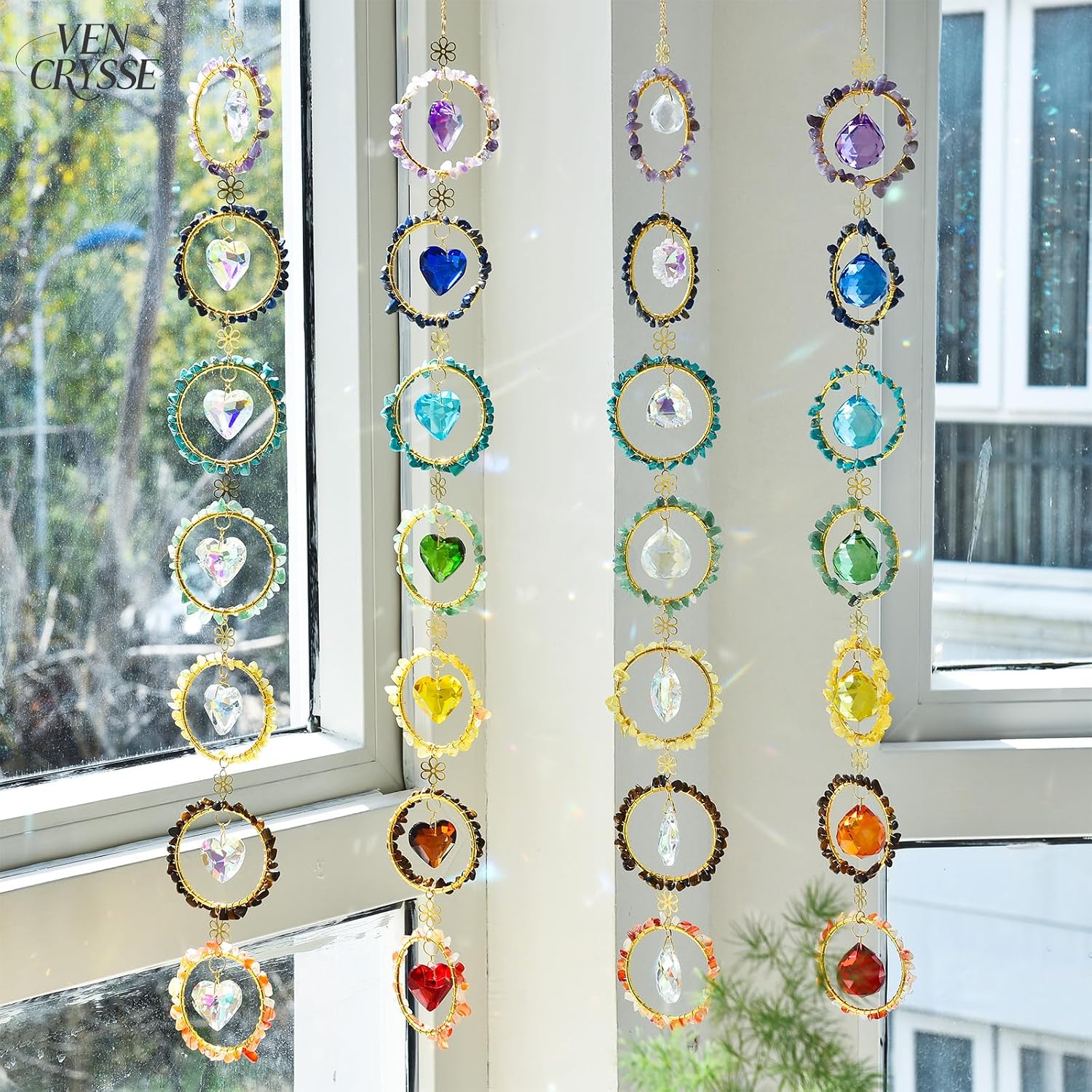 Healing Crystal Energy Suncatcher, 7 Chakra Natural Gemstone, Meditation Home Decoration, Gem Wall Decoration, Birthday Gift, Healing Crystal Energy Wind Chime (Multicolor) image 3