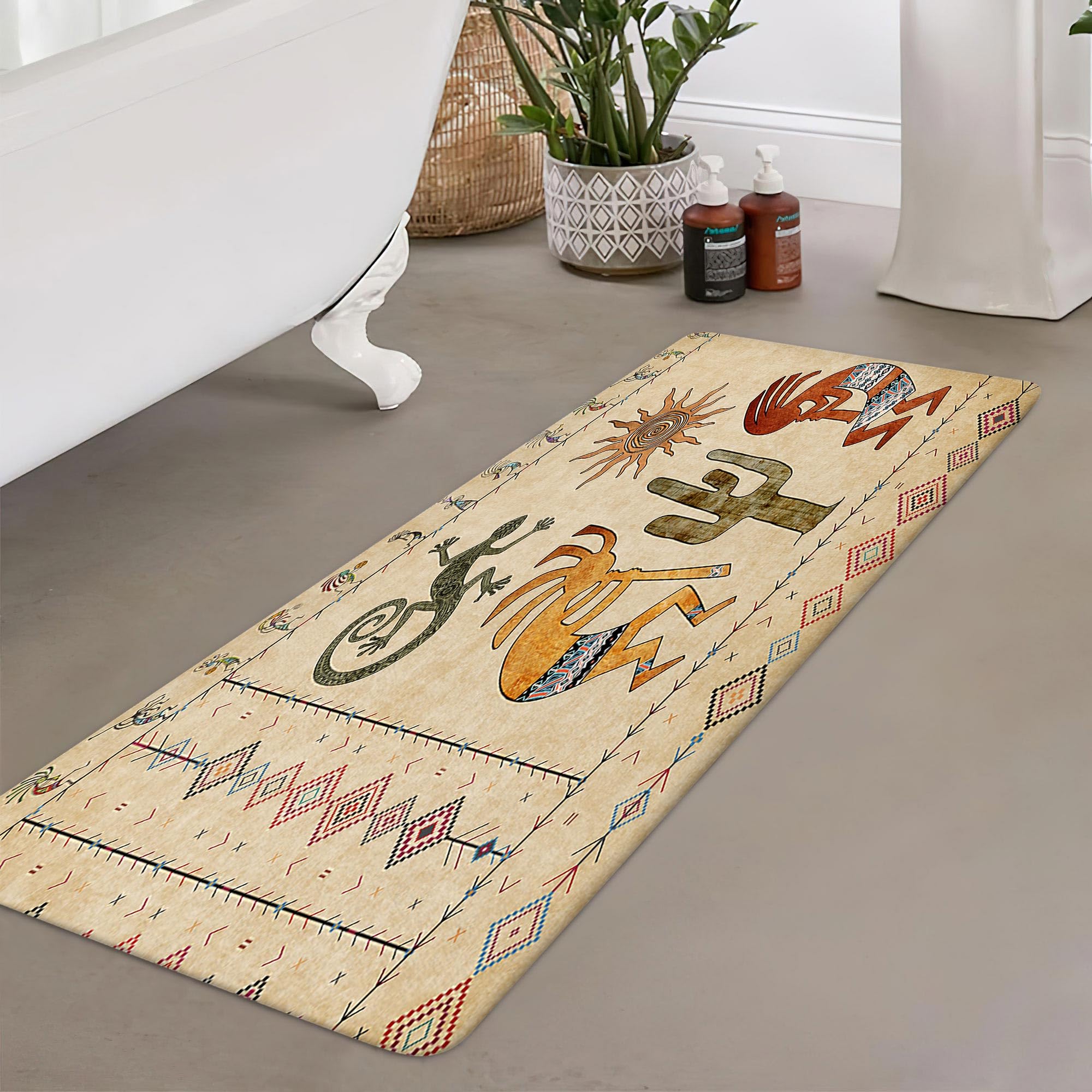 JAWO Southwestern Ethnic Tribal Kokopelli Rugs - Geometric Retro Abstract Art Hipster Memory Foam Bathroom Rug (19X31inches), Yellow