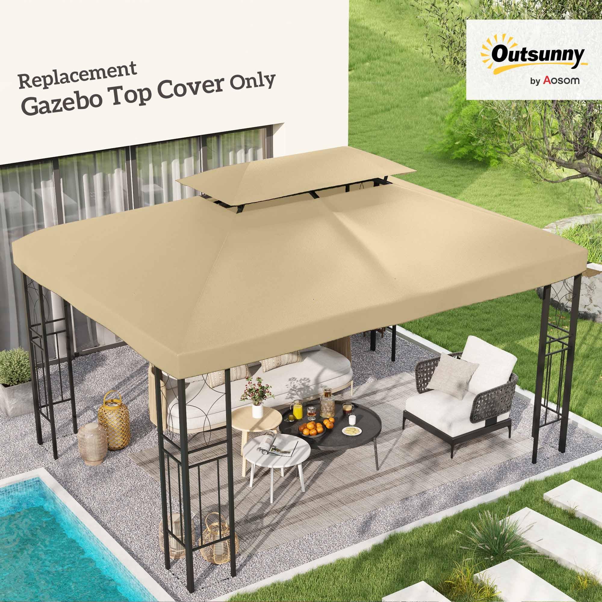 Outsunny Toile de Rechange pour Pavillon Tonnelle Tente 3 x 4 m Polyester Haute densité 180 g/m² Beige