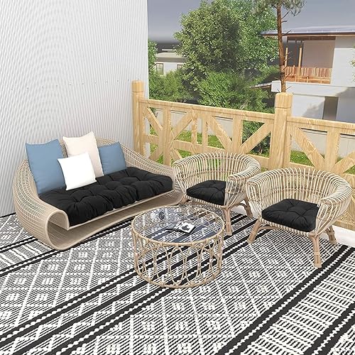 Miniatura 6 de DXDRT 3 cojines para muebles de patio, cojín de mimbre para sofá biplaza al aire libre, 2 almohadillas de repuesto para respaldo en forma de U,