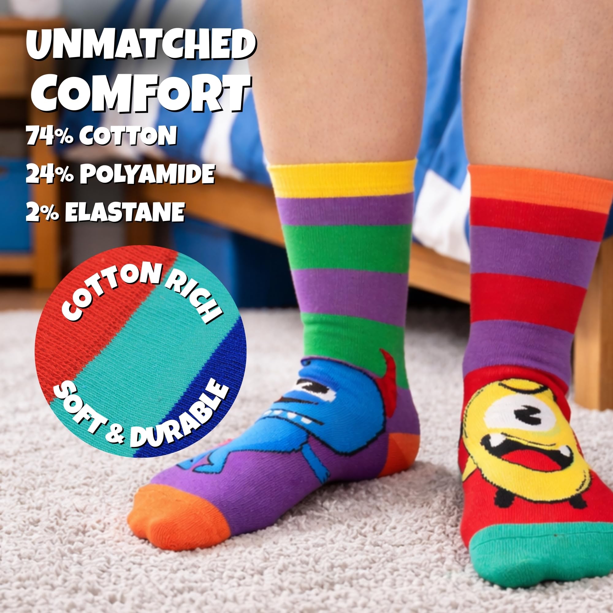 United Oddsocks The Meddlers Box 6 Oddsocks For Boys UK 12-5.5 EUR 30.5-38.5 US 13.5-8