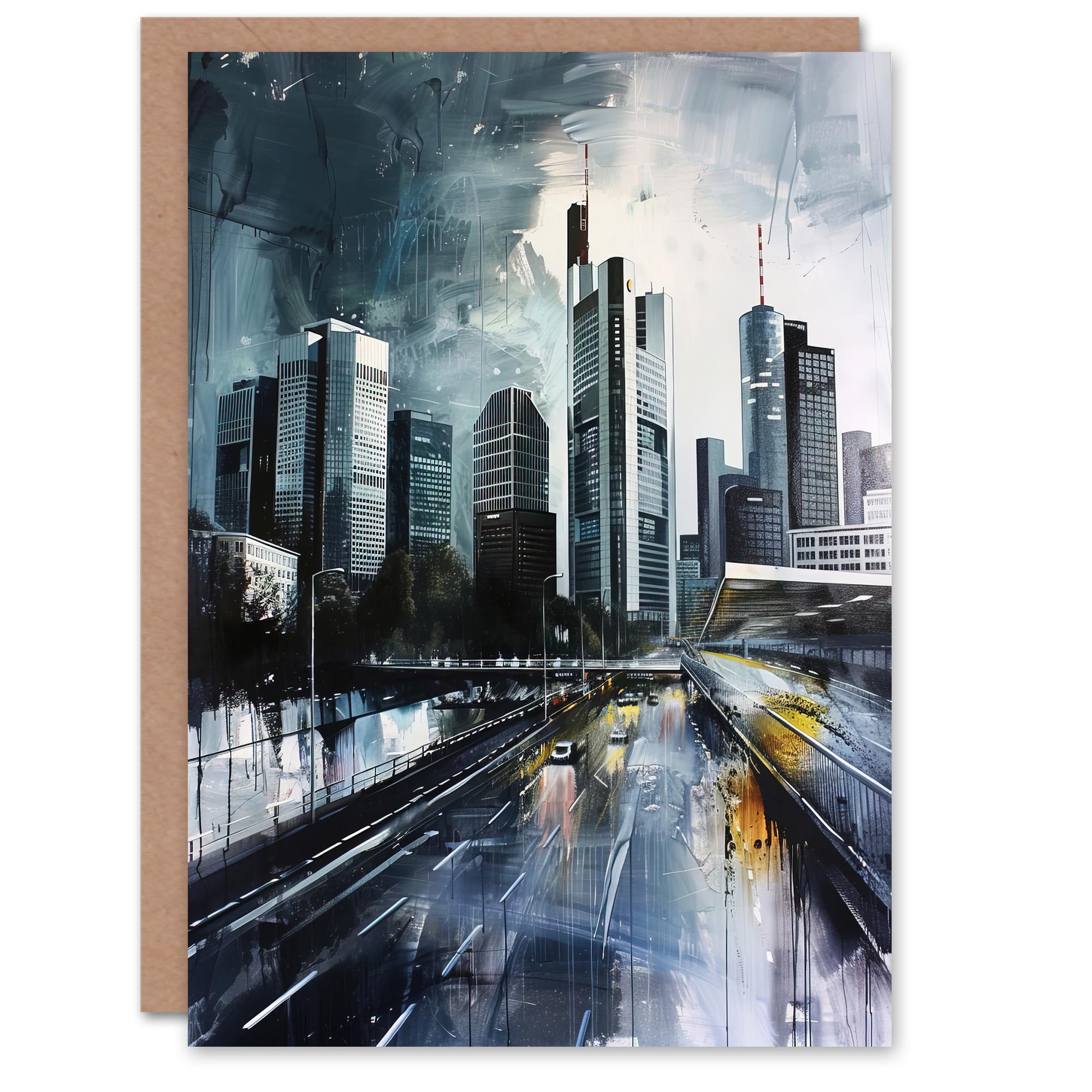 Artery8 Greeting Card - Frankfurt City Skyline Germany Cityscape Painting - Grey