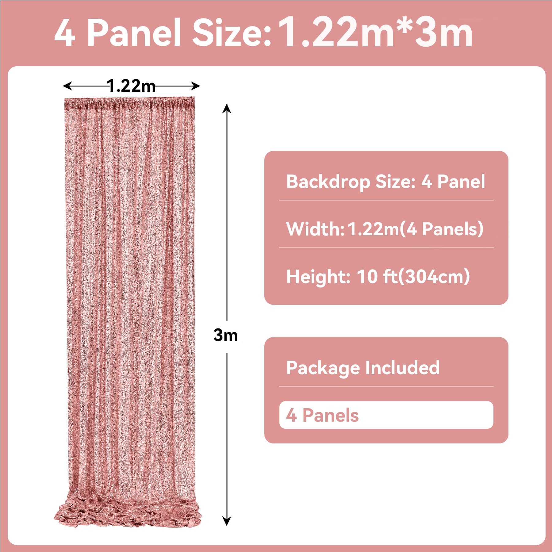 Roter Pailletten-Hintergrundvorhang – 60 X 240 Cm, 2 Paneele – Für Fotografie, Party-Deko, Hochzeit, Dessert-Tisch