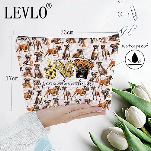 Miniatura 2 de LEVLO Bolsa de maquillaje cosmético para perros Boxer - Peace Love con cremallera, regalo para mujeres y niñas, Boxeador Paz Completo, Bolsa de