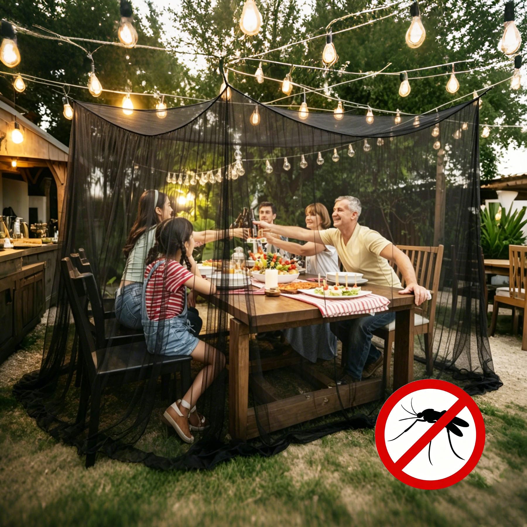 Zanzariera per esterni, XXL, 300 x 300 x 250 cm, zanzariera per gazebo, terrazza, balcone, tenda e giardino all'aperto