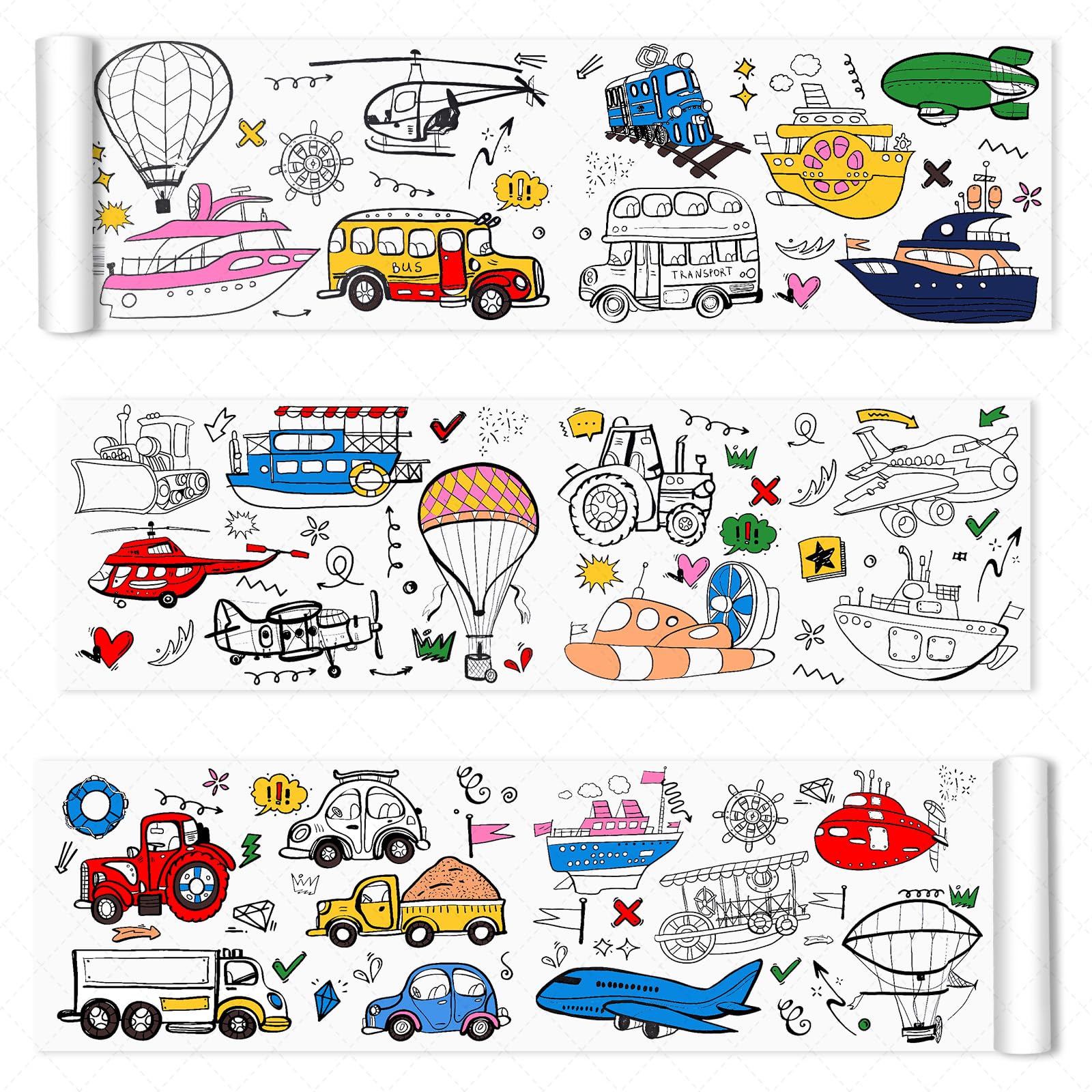 Nicime 118 * 11.8inch Transportation Coloring Roll, DIY Drawing Roll, Painting Paper for Classroom Home Wall Supplies Favor (Not Toy)