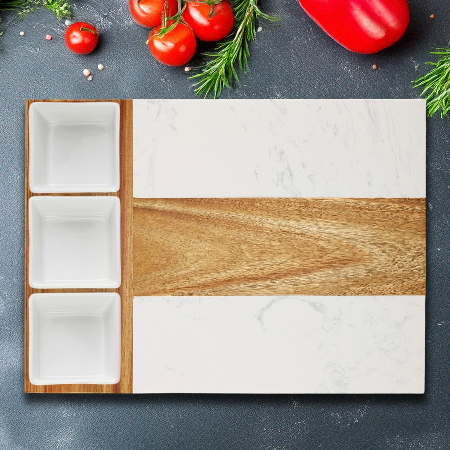 Marble Cutting Board, Charcuterie Cheese Boards Set Includes 3 Bowls, 3 Spoons, 4 Charcuterie Utensils for Meat, Fruits, Engraved Cutting Boards for Housewarming and Wedding Gift- Marble Blank - Image 5