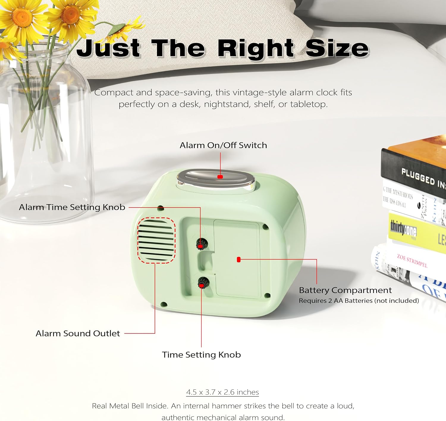AYRELY® 4.5" Loud Analog Alarm Clock for Heavy Sleepers, 100 dB Alarm Sound