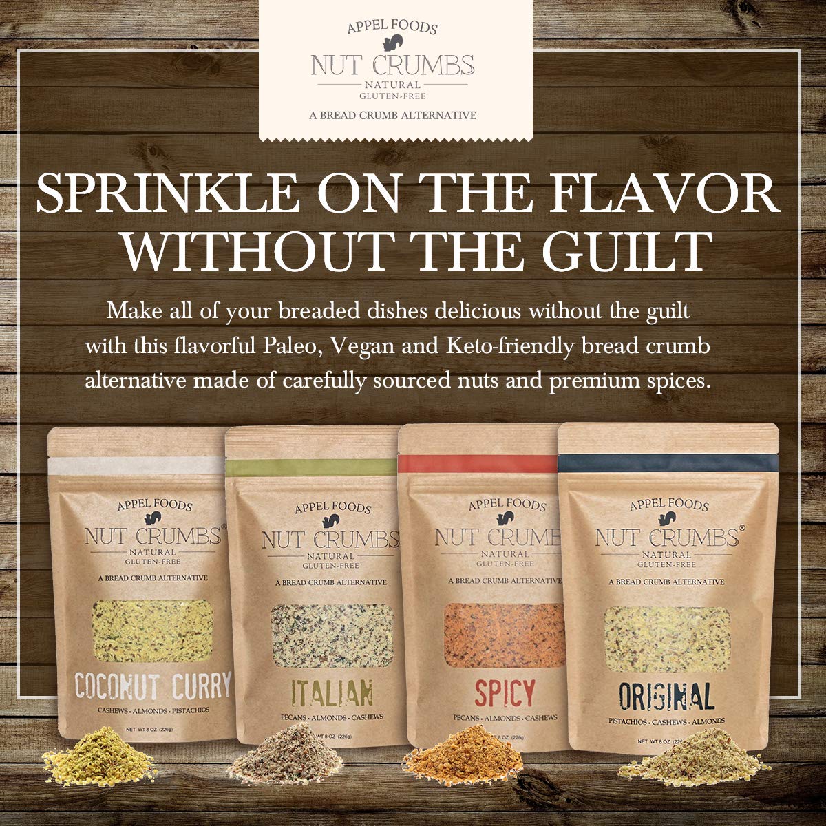 Appel Foods - Nut Crumbs - Bread Crumb Alternative - Gluten Free - Sugar Free - Low Carb - Low Sodium - Raw, Premium Nuts - Italian/Original 2pk