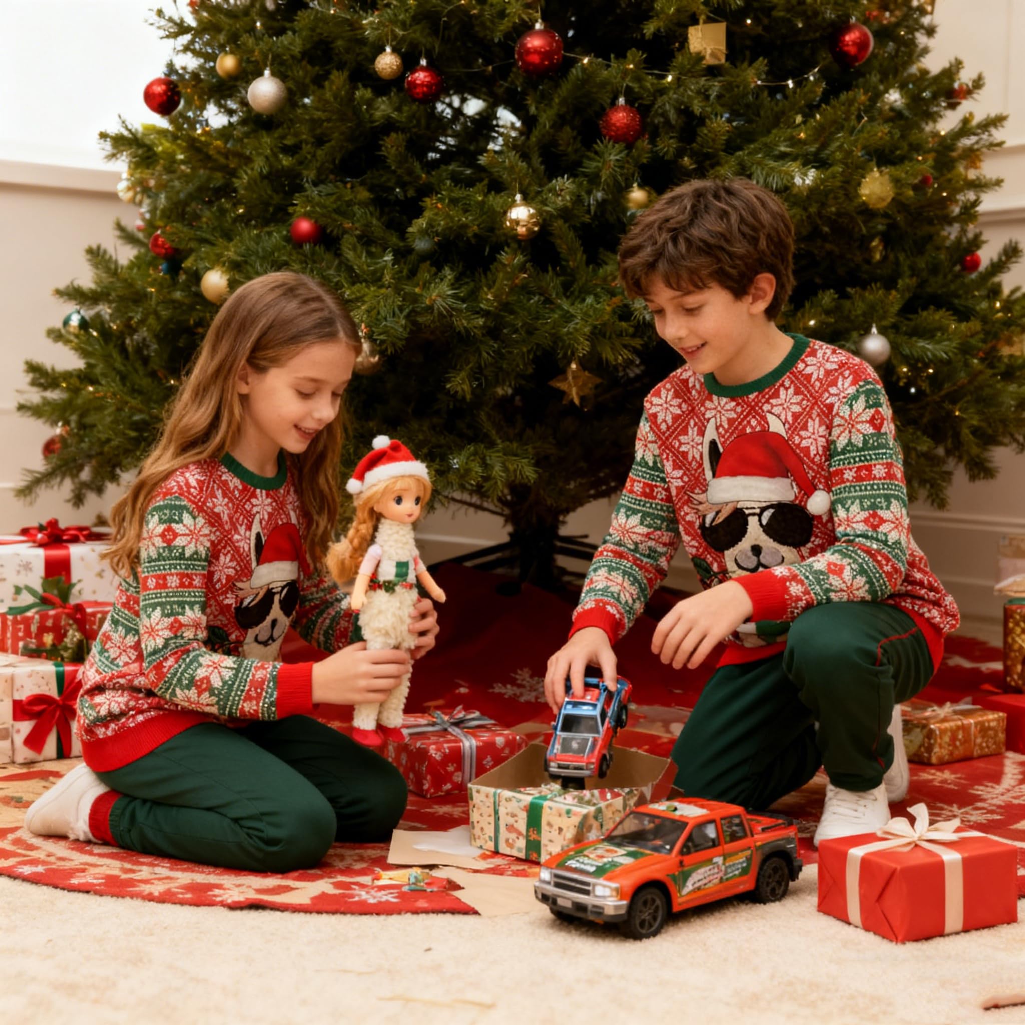 Loveternal Świąteczny sweter dziecięcy dziewczęcy świąteczny sweter chłopięcy bluza z długim rękawem topy okrągły dekolt pulower bluzy z kapturem na co dzień brzydki sweter wiek 7-14 lat prezenty dla