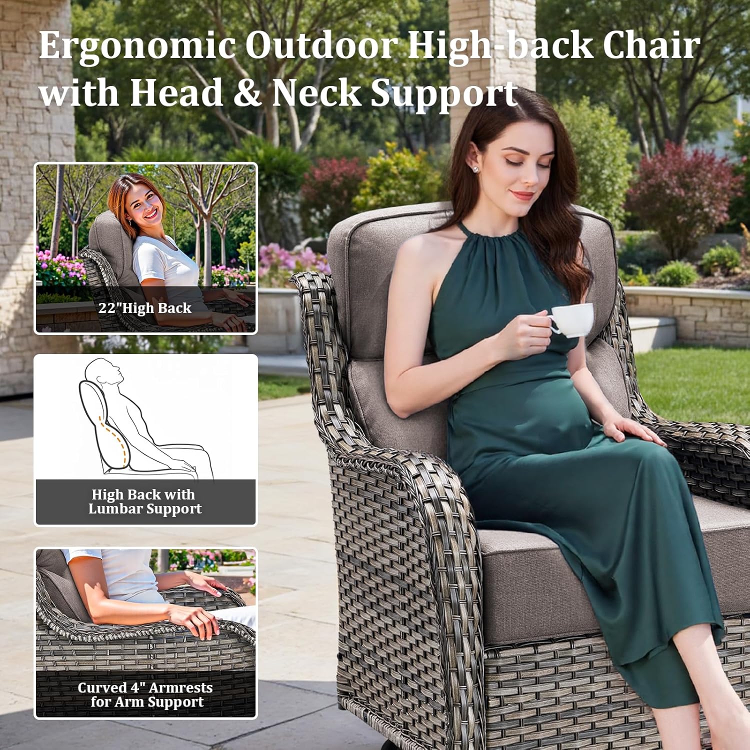 71'' Patio Couch Outdoor Wicker Sofa, Heavy Duty All-Weather Rattan 3-Seater Sofa with Deep Seating and Removable Cover, Outdoor Patio Furniture for Deck Porch Sunroom Backyard Grey