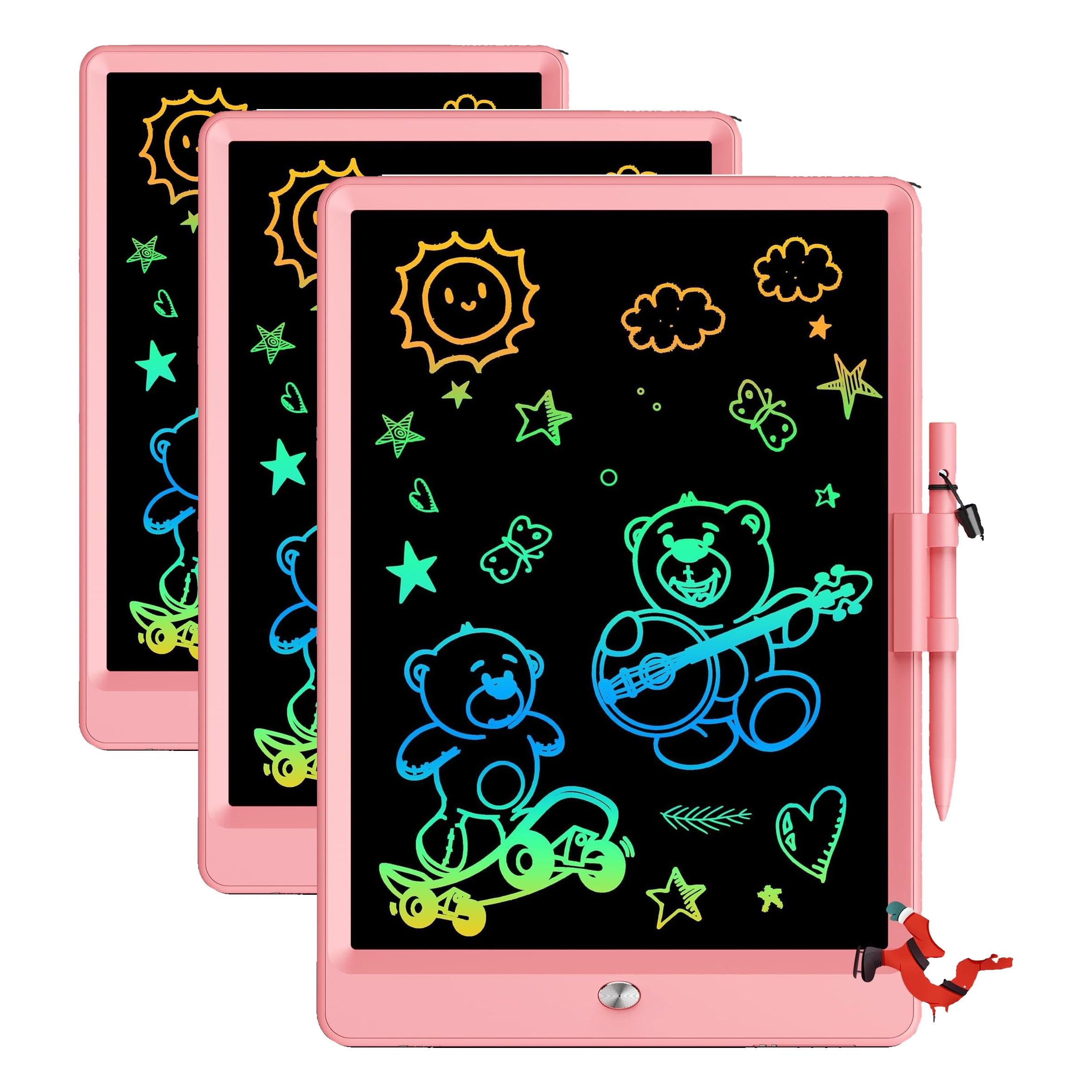 Bravokids 10 Inch LCD Writing Tablet for 3-8 Year Olds - Electronic Drawing Pad and Doodle Board as Educational Birthday Gifts for Girls and Boys (Pink) (Pack of 3)