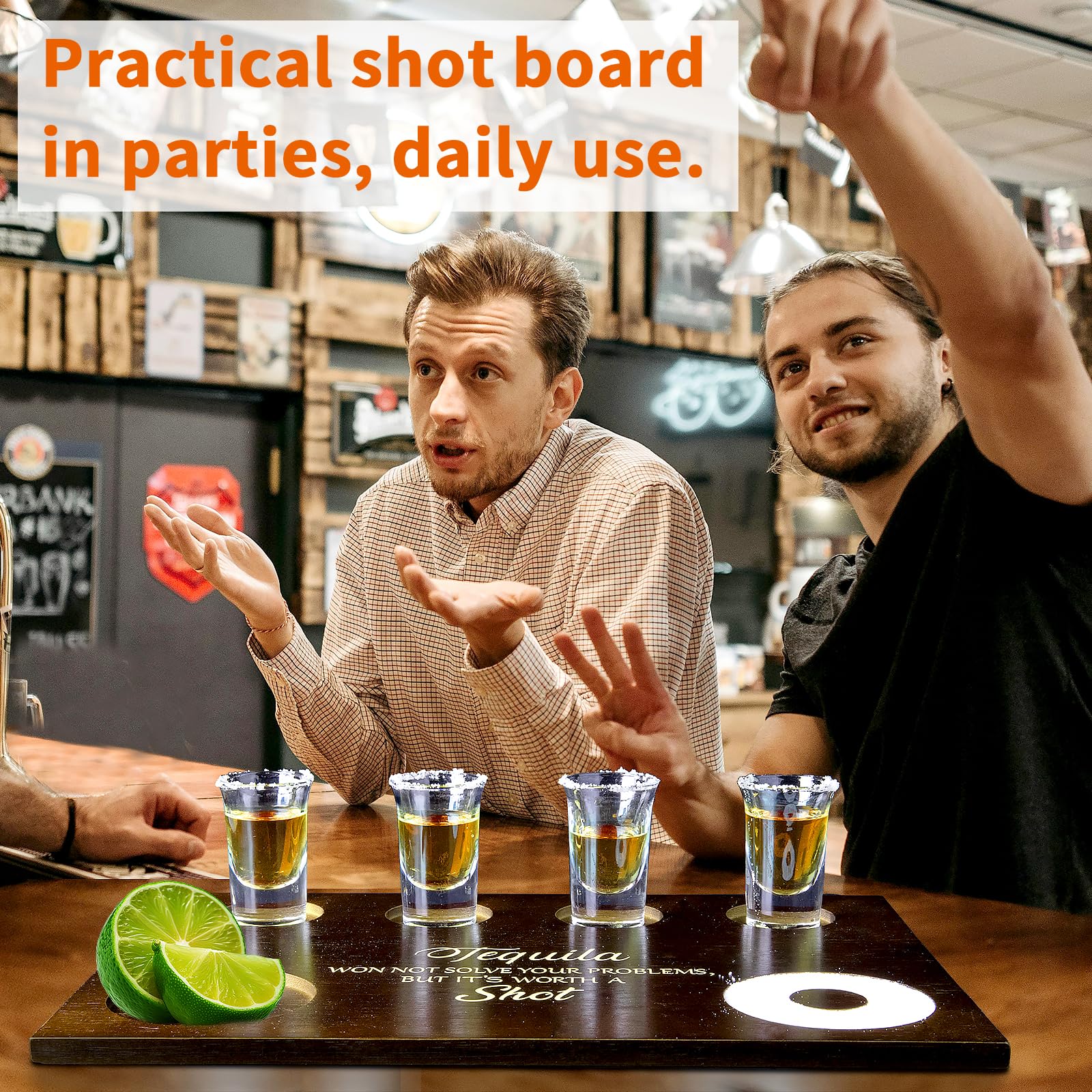 Tequila Shot Board Serving Tray - Wooden Shot Glass Holder With Salt Rim, For Parties & Gifts (Natural Finish) - View #4