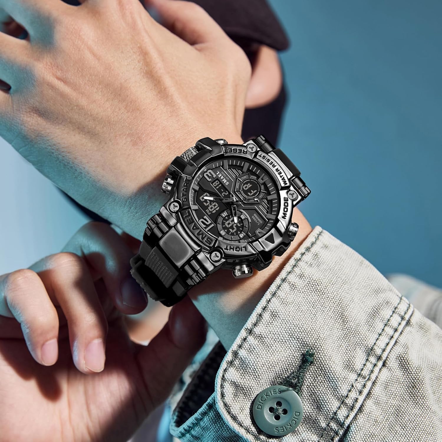 SMAEL Watches Fashion Men Sports 5ATM Waterproof Watch Multi Function LED Digital Shockproof Stylish‌ Outdoor Watches for Men