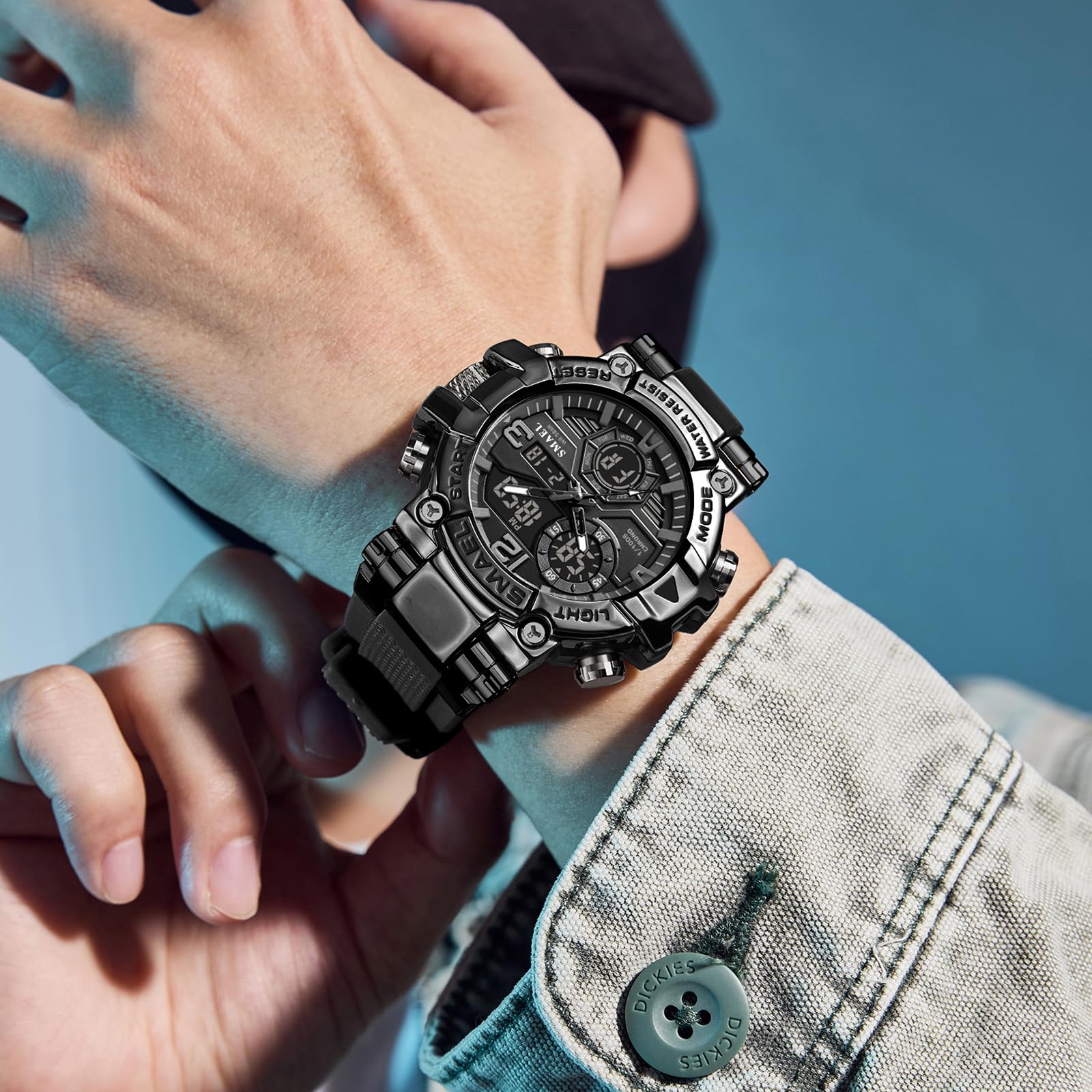 SMAEL Montres militaires d'extérieur numériques carrées étanches tactiques militaires militaires hommes montres de sport hommes noir 8110
