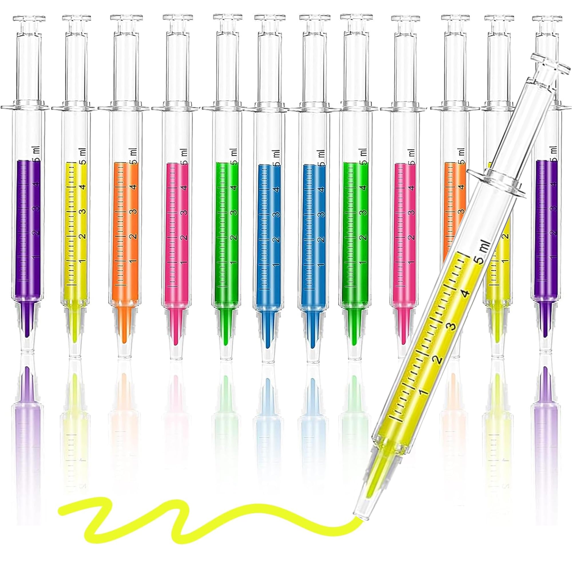 MINGZE creativo precioso jeringa Subrayadores fluorescente aguja pluma de acuarela con 6 colores (12 piezas)