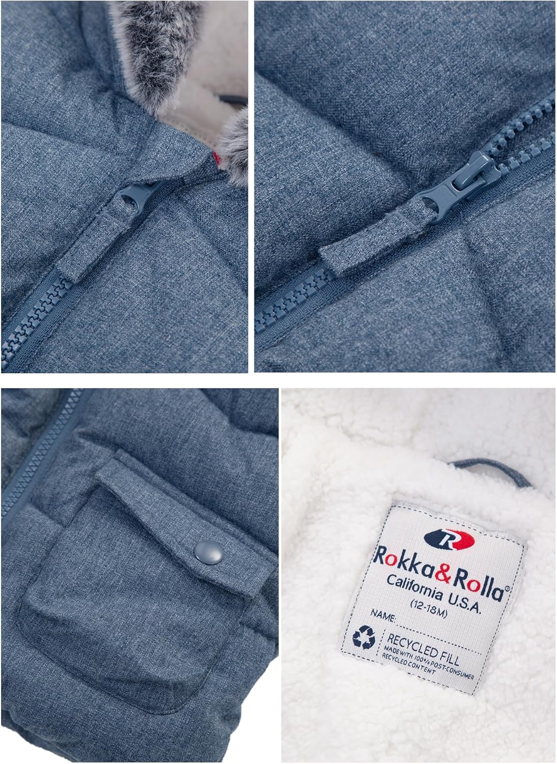 Rokka&Rolla Baby Boys' Sherpa Lined Puffer Jacket Warm Winter Coat with Mini Fur Trim Hood for Newborn Infants Toddler - Image 4