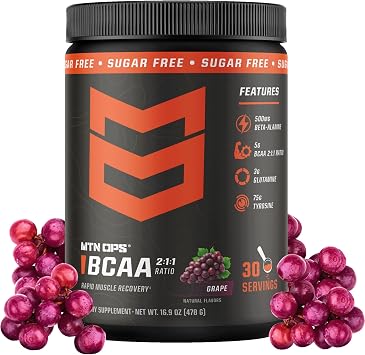 MTN OPS BCAA Powder for Muscle Recovery, Grape | 211 BCAAs, Amino Acids for Muscle Recovery, Zero Sugar, Gluten Free, Hydration Support