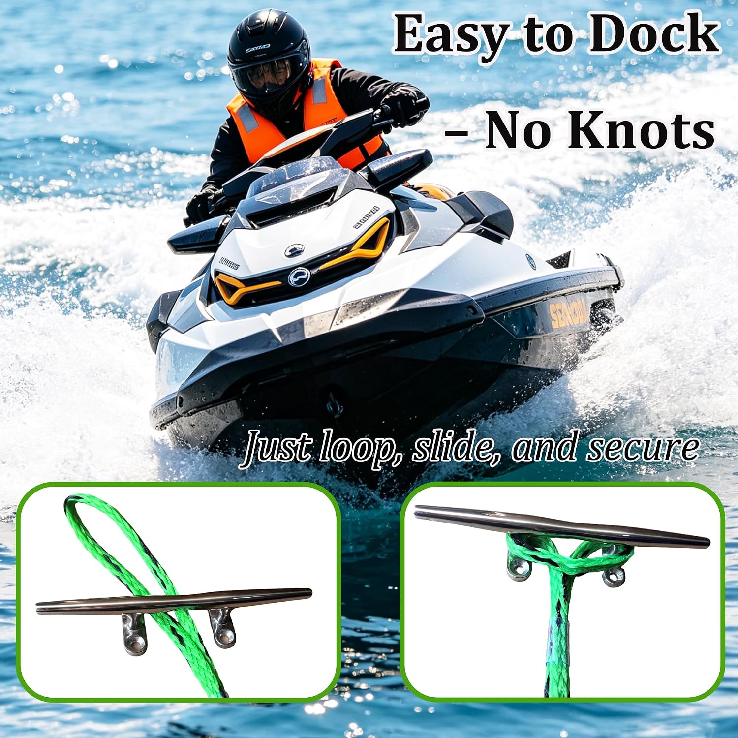 Bungee Dock Lines for Boats with 10" Loop, 4FT Marine Grade Boat Rope for Docking, Pontoon Boat Accessories, Jon Boat, Bass Boat, PWC, Seadoo, Kayak Mooring Lines & Dock Ties