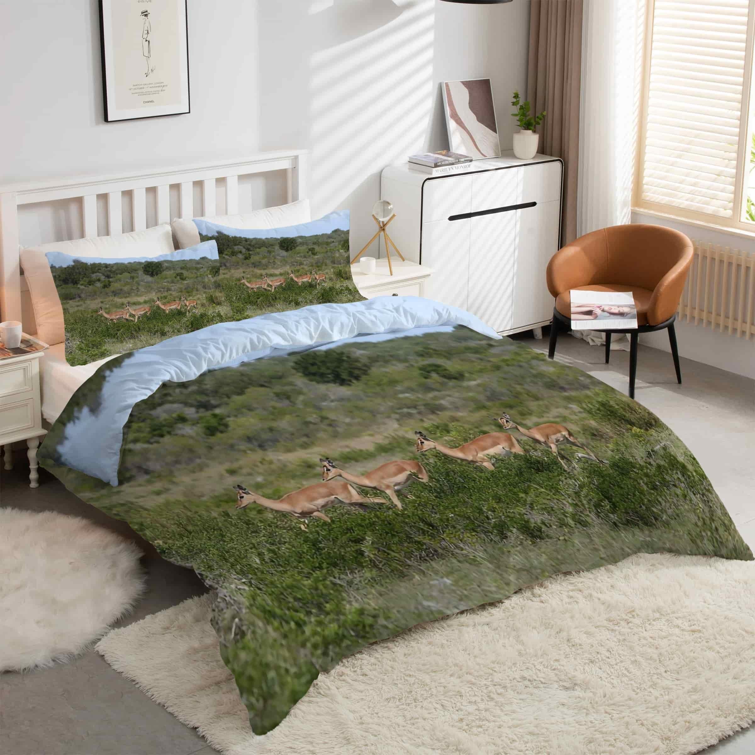 Housse de couette 160x200 animaux cerf ensemble literie 3 pièces