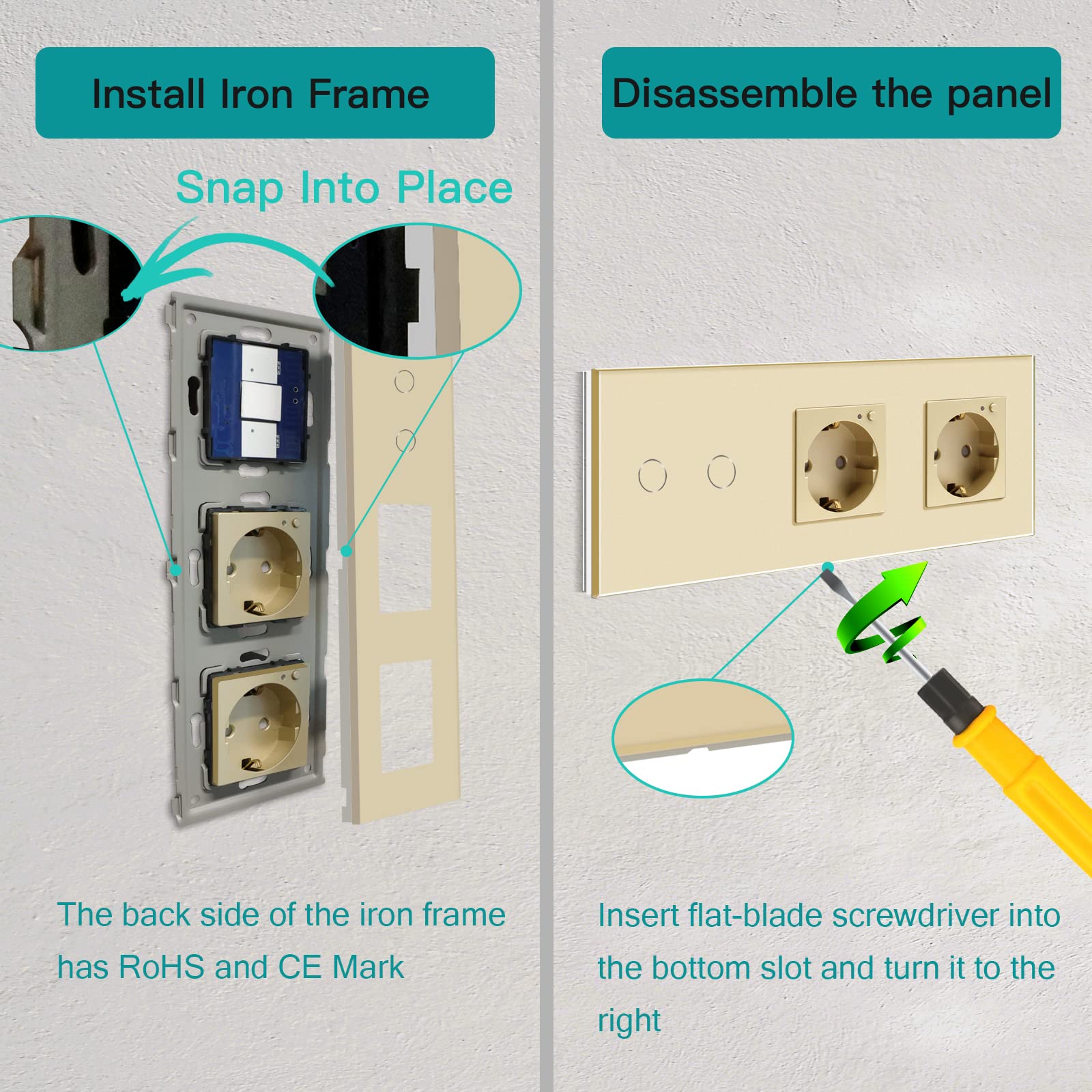 BSEED Interruttore della luce Smart Touch Alexa, con doppia presa WiFi, 2 vie, 1 via, funzionamento con Tuya Alexa/Google Home Gold
