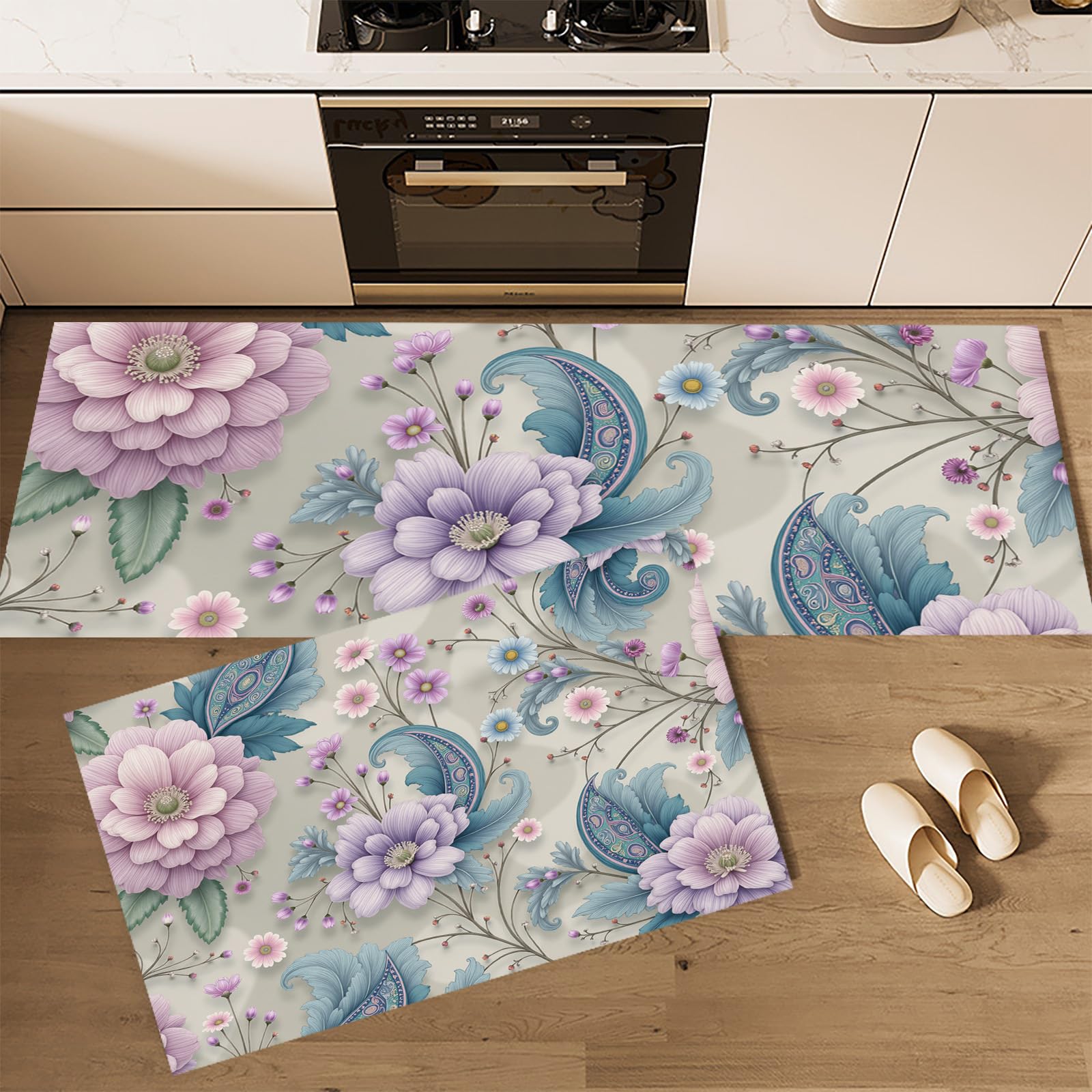 Alfombras y tapetes de cocina azul cachemira para piso de pasillo