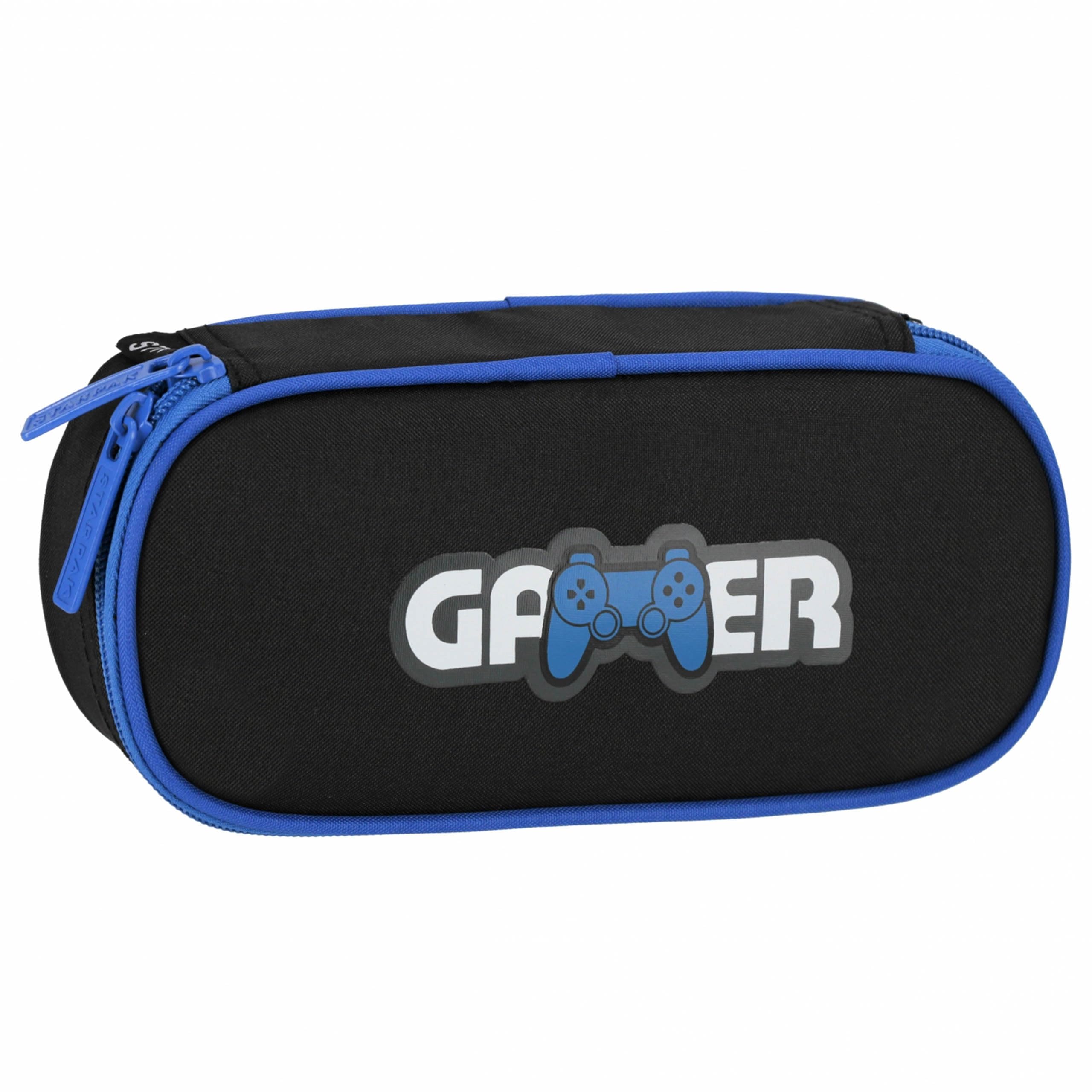 sarcia.eu Pencil case Gaming School, Boys' Gamer Pouch, gamingpad, Black-Blue 5x22x10cm (Gamer Compartmental)