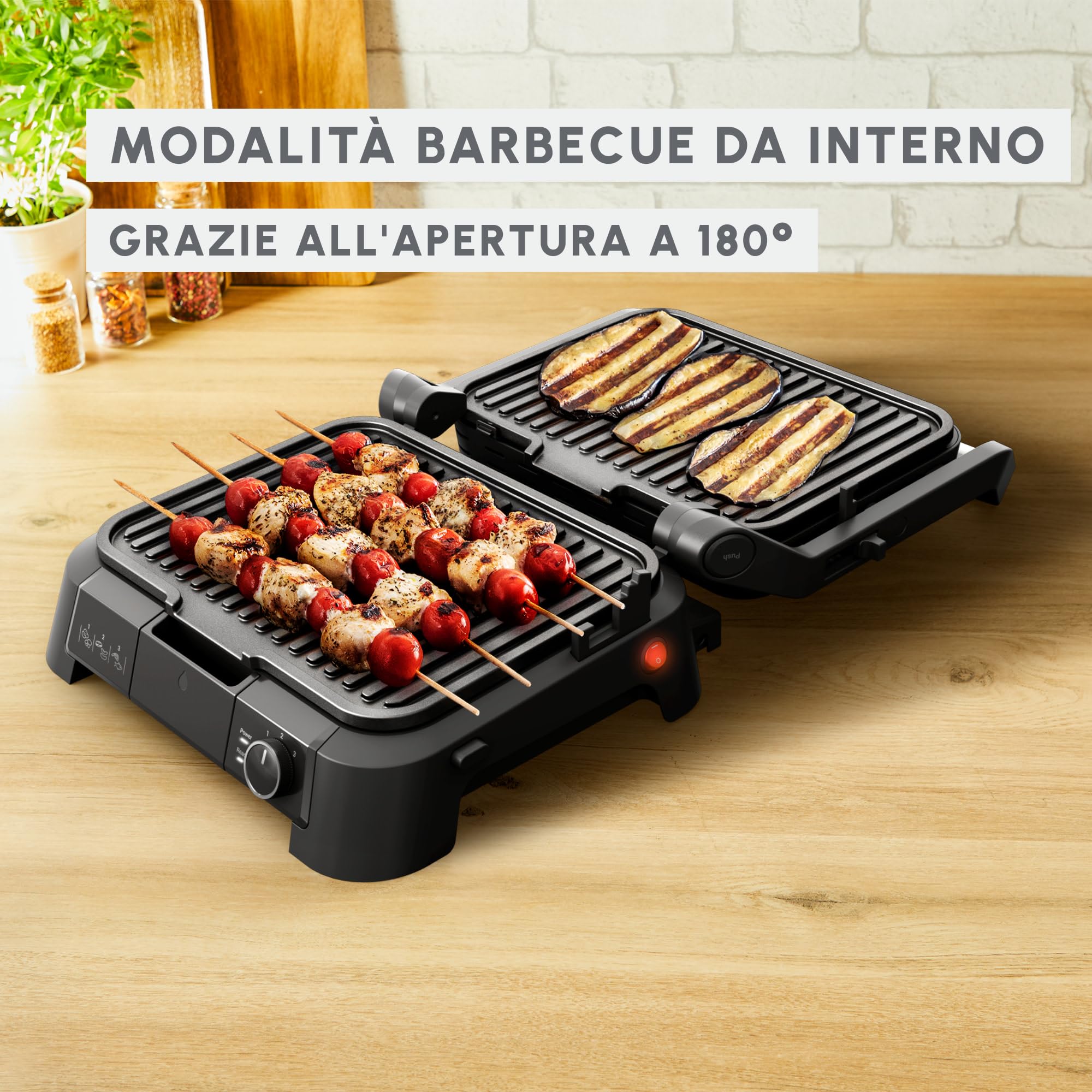 Moulinex SuperGrill 3 in 1, Modalità Griglia a Contatto, Barbecue e Modalità Forno, con Termostato Regolabile, Facile da Pulire, Design Salvaspazio, Riscaldamento Rapido, GI510D
