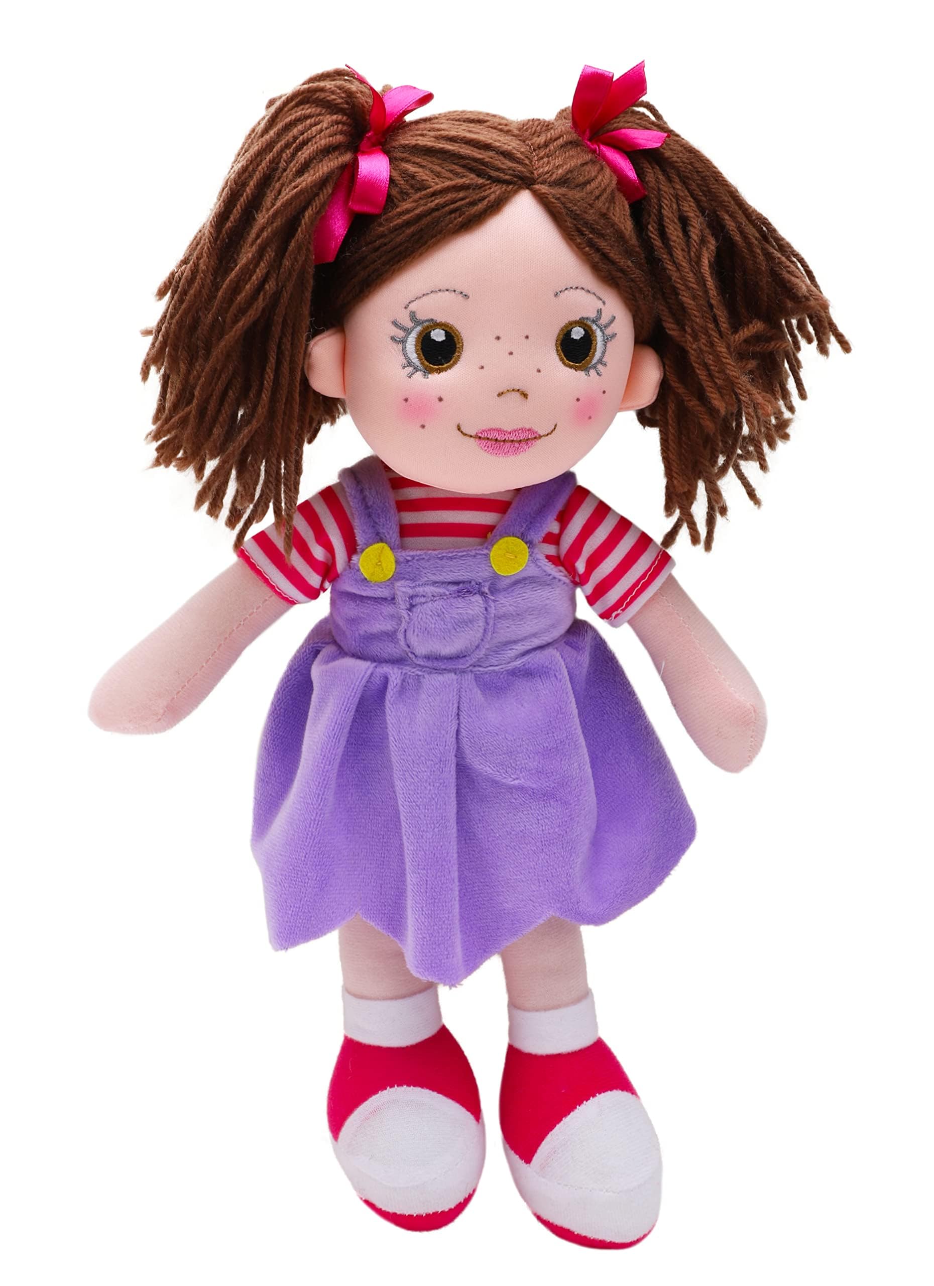 Toyland 45cm Plush Ragdoll in Purple Pinafore Dress - Kids Soft Toy Dolls - Age 18m +