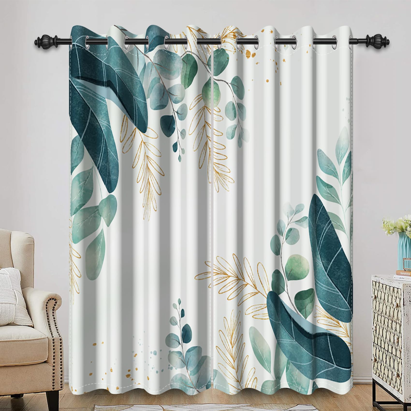 Rideaux eucalyptus occultants 117x228 cm | Lot de 2 pour chambre
