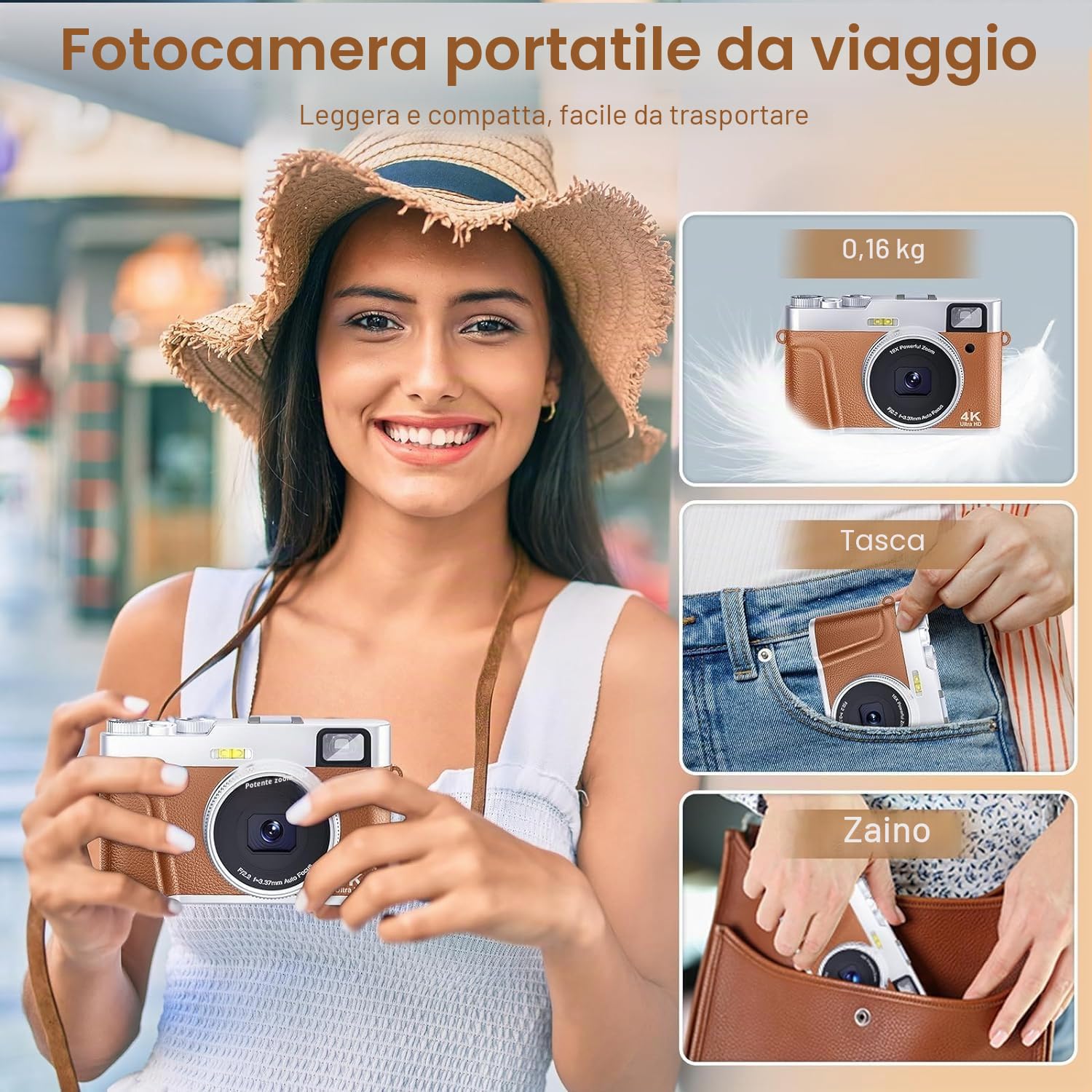 CAMKORY Macchina Fotografica Digitale 4K 48MP Autofocus Mirino Ottico Fotocamera Digitale Compatta Zoom 16x Facile da Usare Flash 2 Batteria Ricaricabile per Principiante