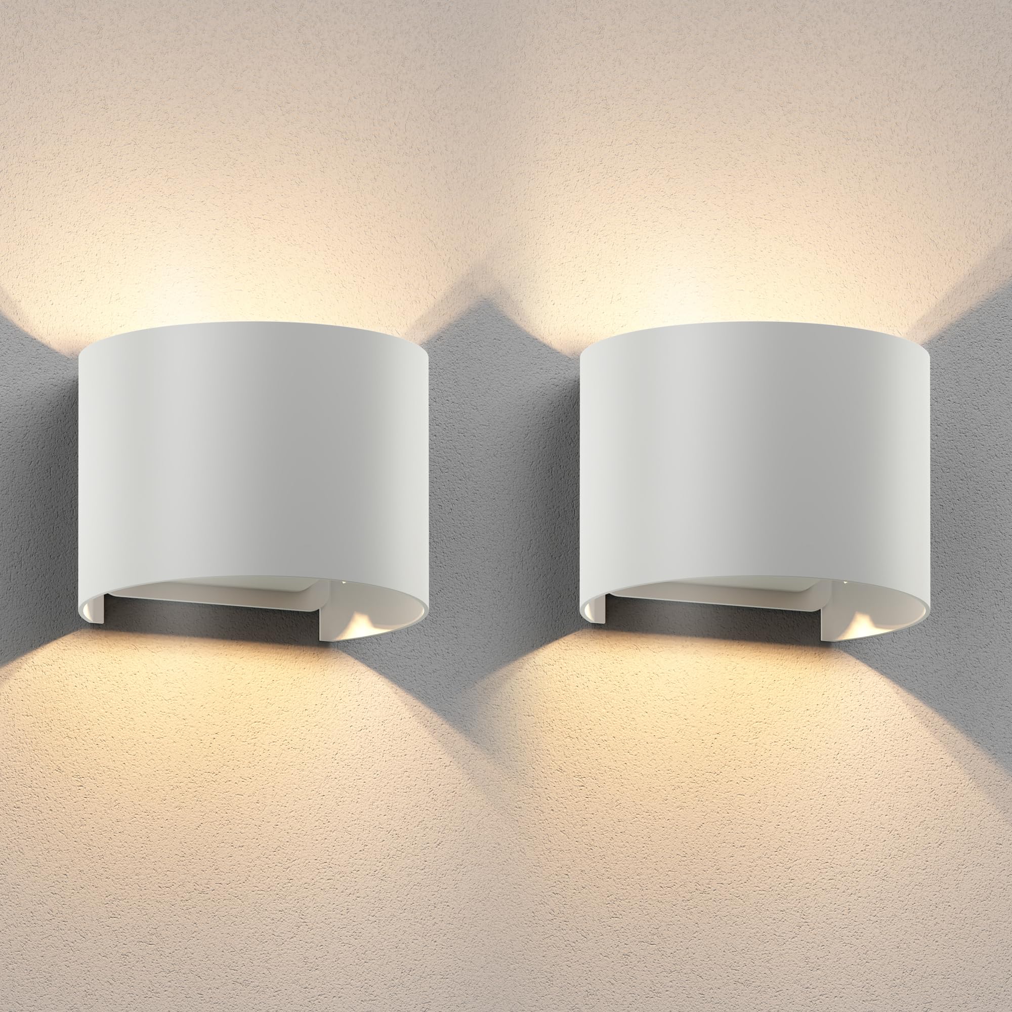 ledscom.de 2x Wandleuchte RUNEL für außen, weiß, IP65, Up & Downlight + LED Lampe 501lm, warmweiß