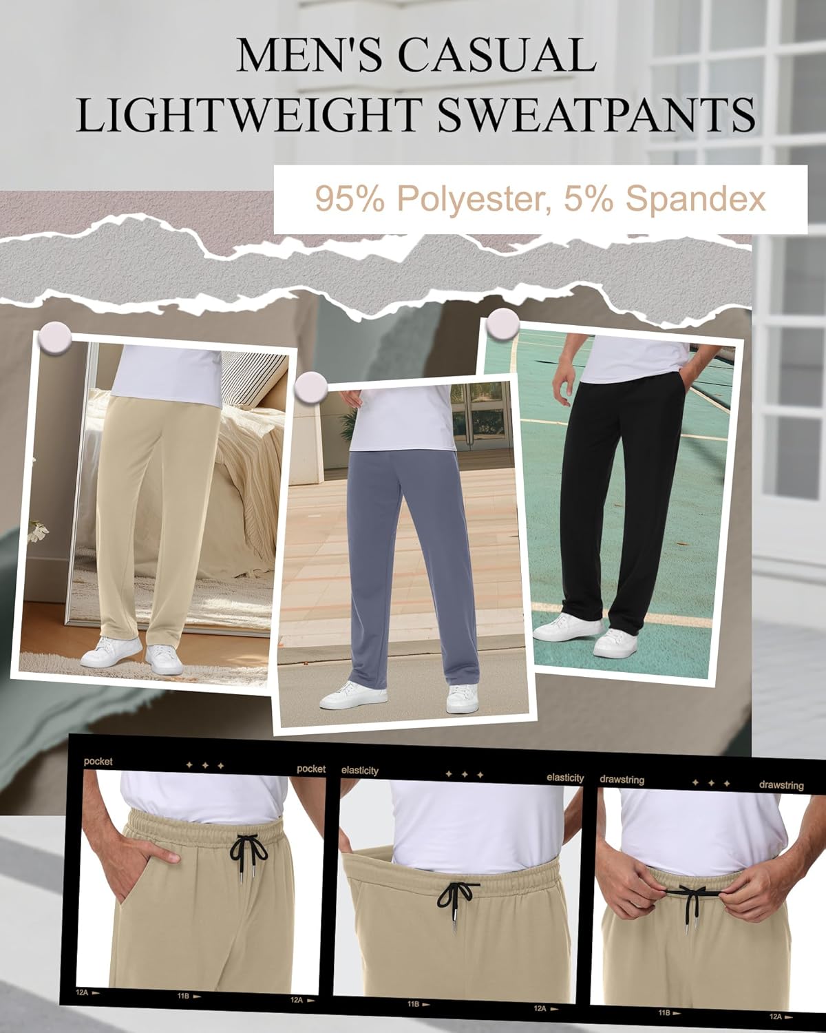 Neer 3 Pack Men's Sweatpants Lightweight Athletic Drawstring Open Bottom Pants Workout Running Lounge Pants with Pocket - Image 6