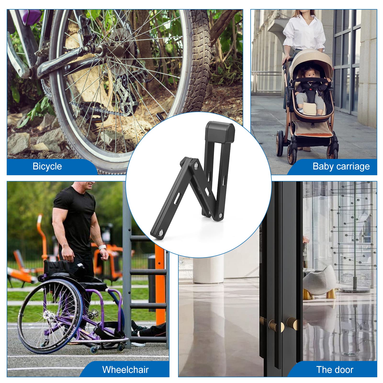 Lucchetto Pieghevole per Bicicletta con Supporto con 2 Chiavi e 1 Anello Portachiavi in Acciaio Temprato con 6 Articolazioni, ad Alta Sicurezza per Biciclette/MTB, Nero