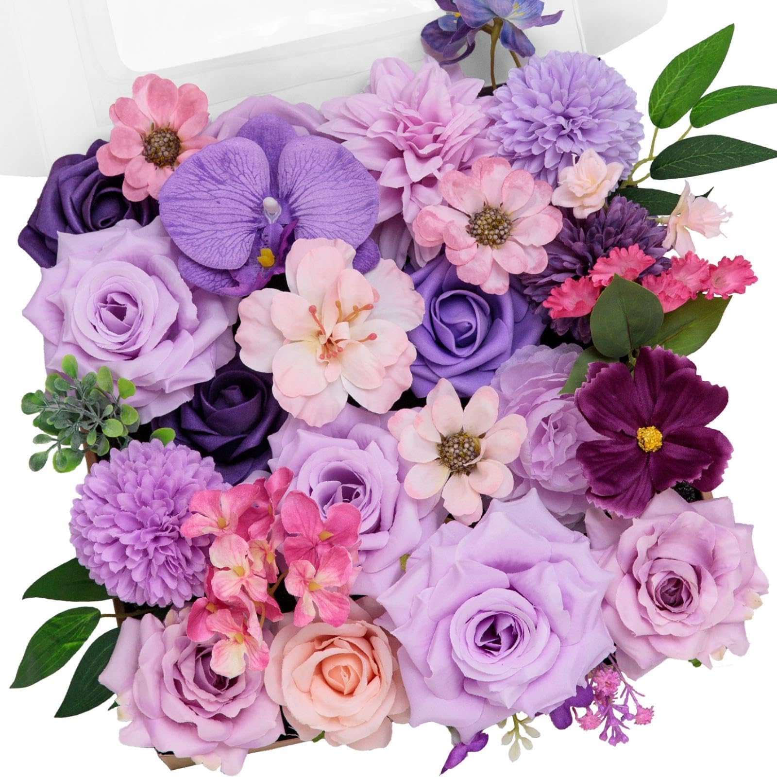 TINGE TIME Purple Flowers Artificial Flowers Combo Fake Flowers Faux Silk Roses Peonies Daisy with Stems for DIY Wedding Bridal Bouquets, Baby Shower, Floral Arrangement, Table Centerpieces