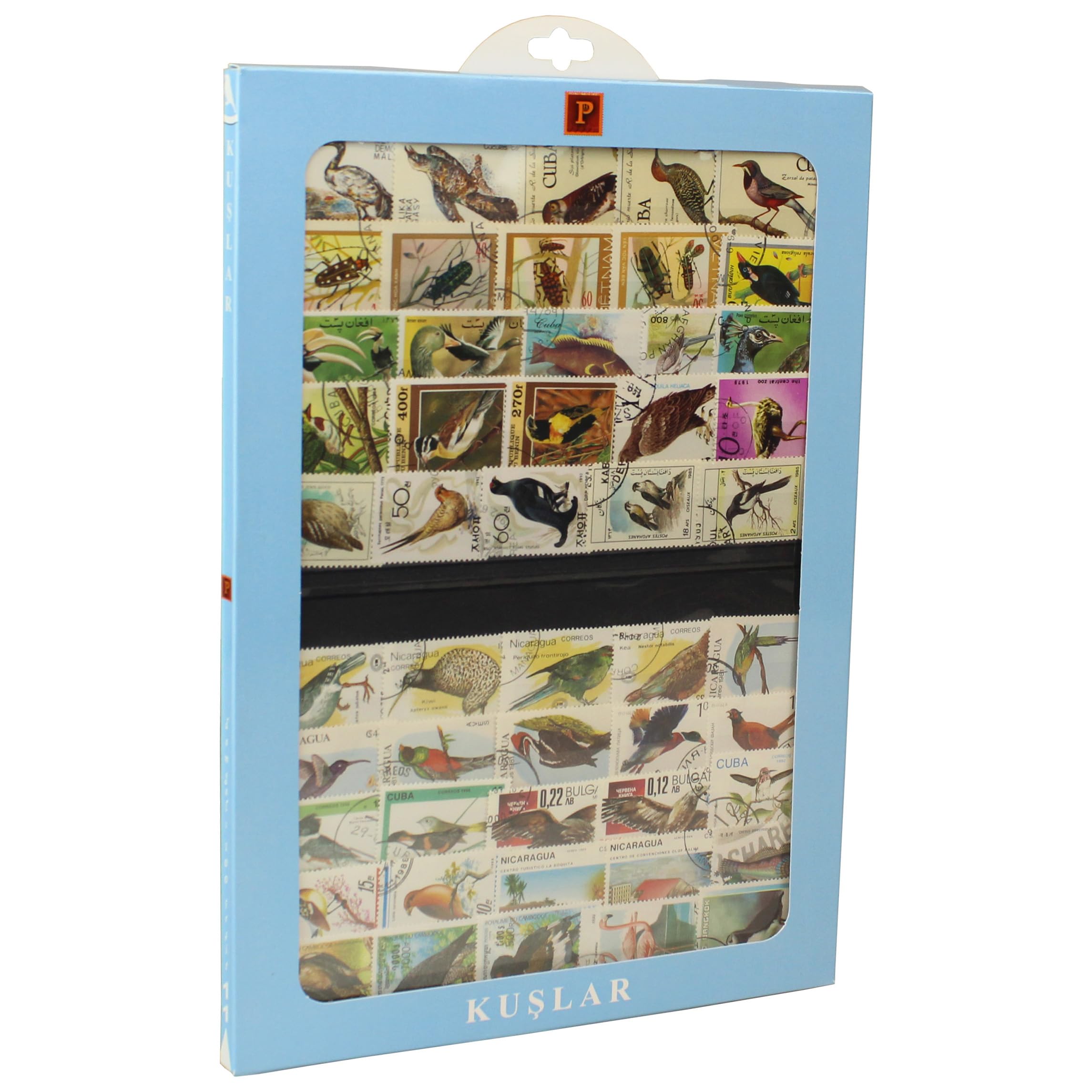 PULKO HistorY 1970 100 Çeşit Damgalı Tematik Lot, Profesyonel Kutulama, Şeffaf Asetat Ambalajlı, Kartelalar Üzerine Dizili, Kuşlar