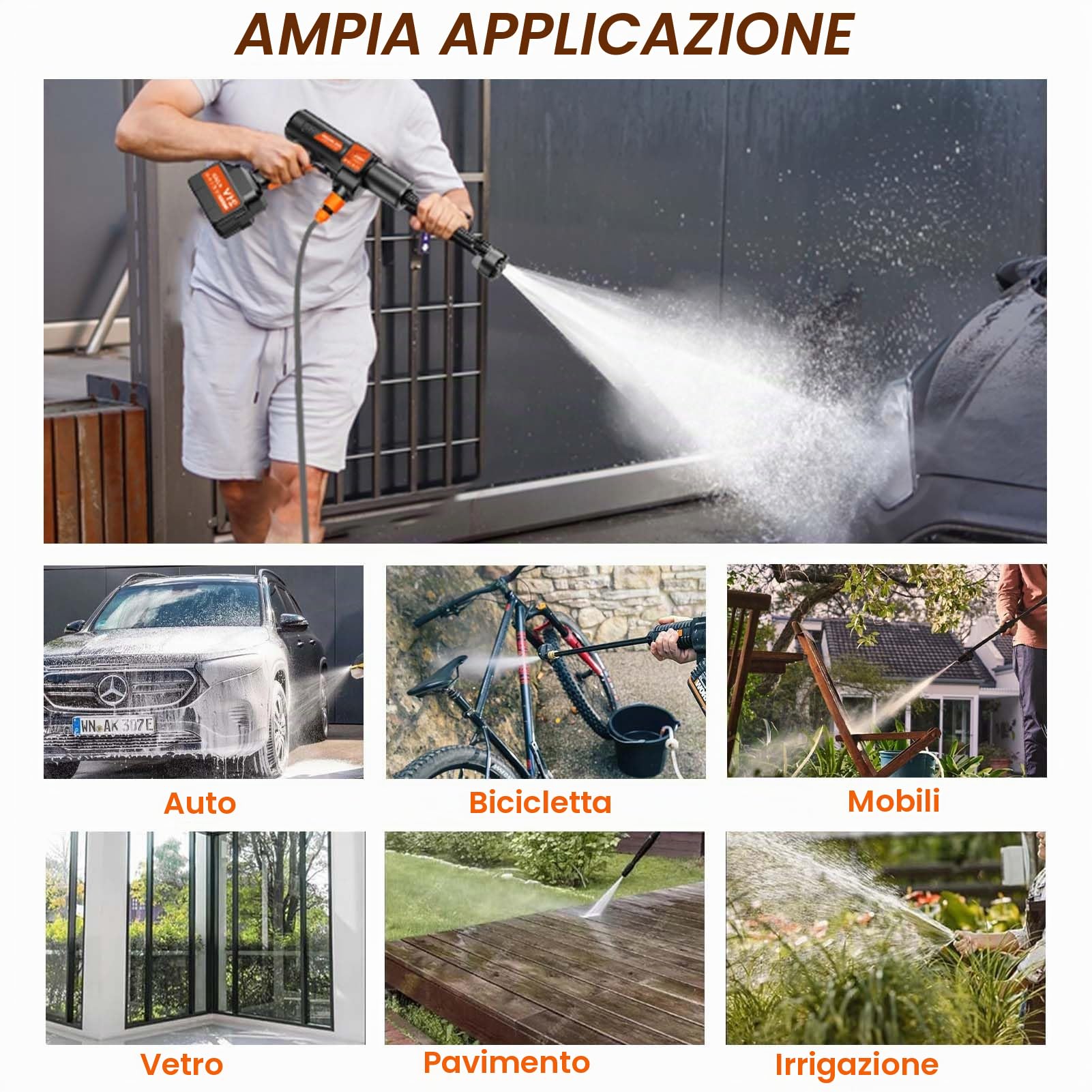 TOPALL Idropulitrice a Batteria,Pistola Idropulitrice Portatile,High Pressure Cleaner,Max da 45 Bar,con 2 * 4000mAH Batterie | Tubo da 8.5M | 6 in 1 Ugello | Rotante Ugello,per Auto,Giardino
