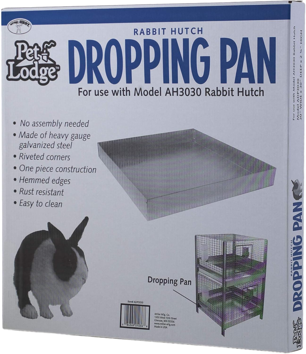 LITTLE GIANT Steel Dropping Pan - Pet Lodge - Heavy Duty Galvanized Waste Pan, Designed for AH2424 (Sold Separately) (24" x 24") (Item No. ADP2424)