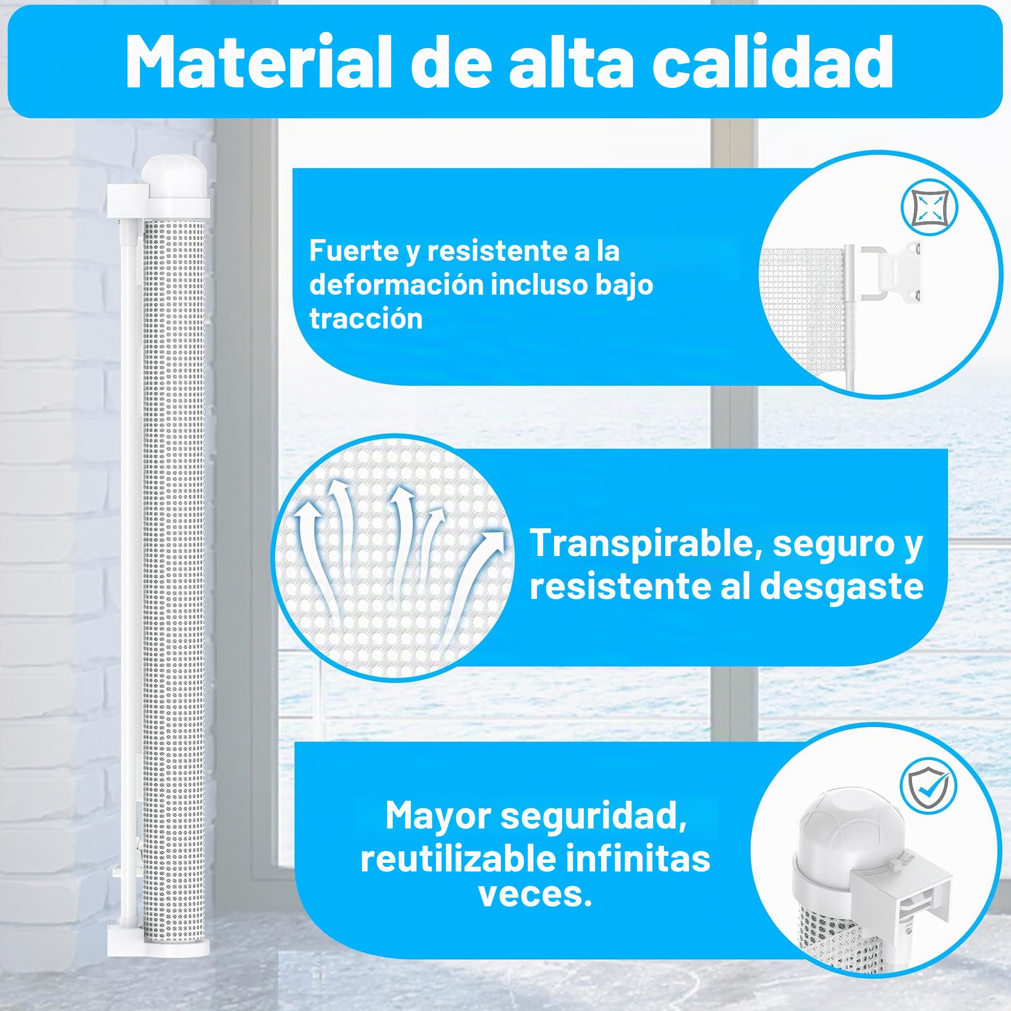 UISEBRT - Barrera de protección, enrollable extensible de 0 a 300 cm, para bebés y mascotas, color blanco
