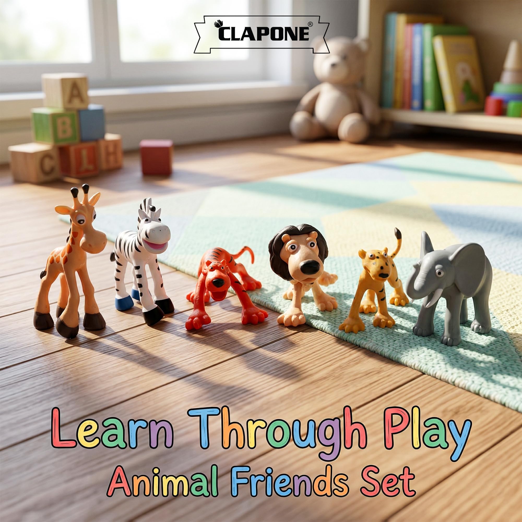 CLAPONE Mini Jungle Toys Set Animals Figure,53 Piece Animal Figurines Mini Animals Safari Animals Figures Zoo Animals Toy Toddler Toys Safari Realistic -Multicolor (Multicolour, 6PCS Animal) 3