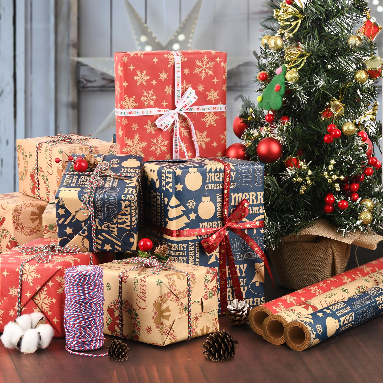 AhfuLife 3 Rollen Geschenkpapier Weihnachten Set, 4 Produktbild-Vorschau 12