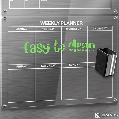 Miniatura 5 de Paquete de 2 calendarios acrílicos para refrigerador, calendario magnético transparente para nevera, pizarra de borrado en seco, calendario