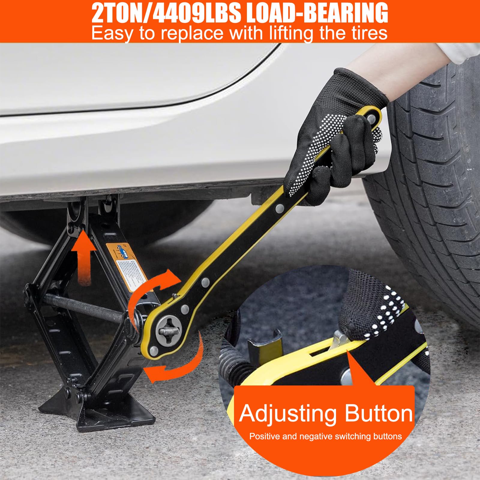 Rarapop Kit cric per auto con cric a forbice per 2 tonnellate (2000 libbre) Kit di emergenza universale con chiave a capocorda per cambio pneumatici per auto SUV