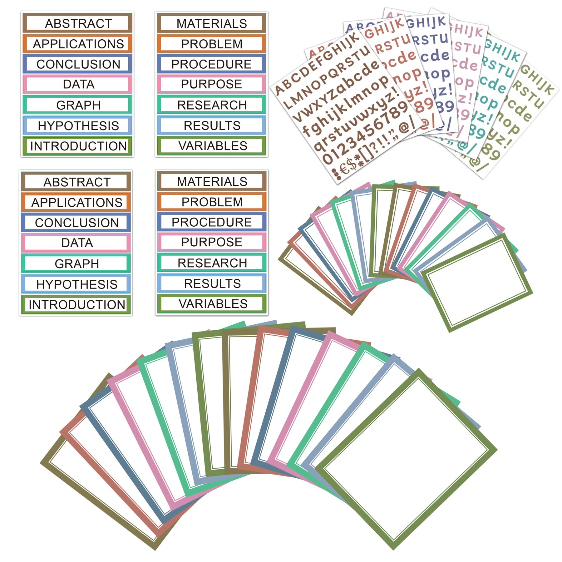 HAUTOCO 38 Sheets Science Fair Display Boards Supplies 28 Self Adhesive Presentation Science Subtitles 4 Science Fair Project Titles 6 Personalized Letter Stickers for Classroom Office, Boho Color