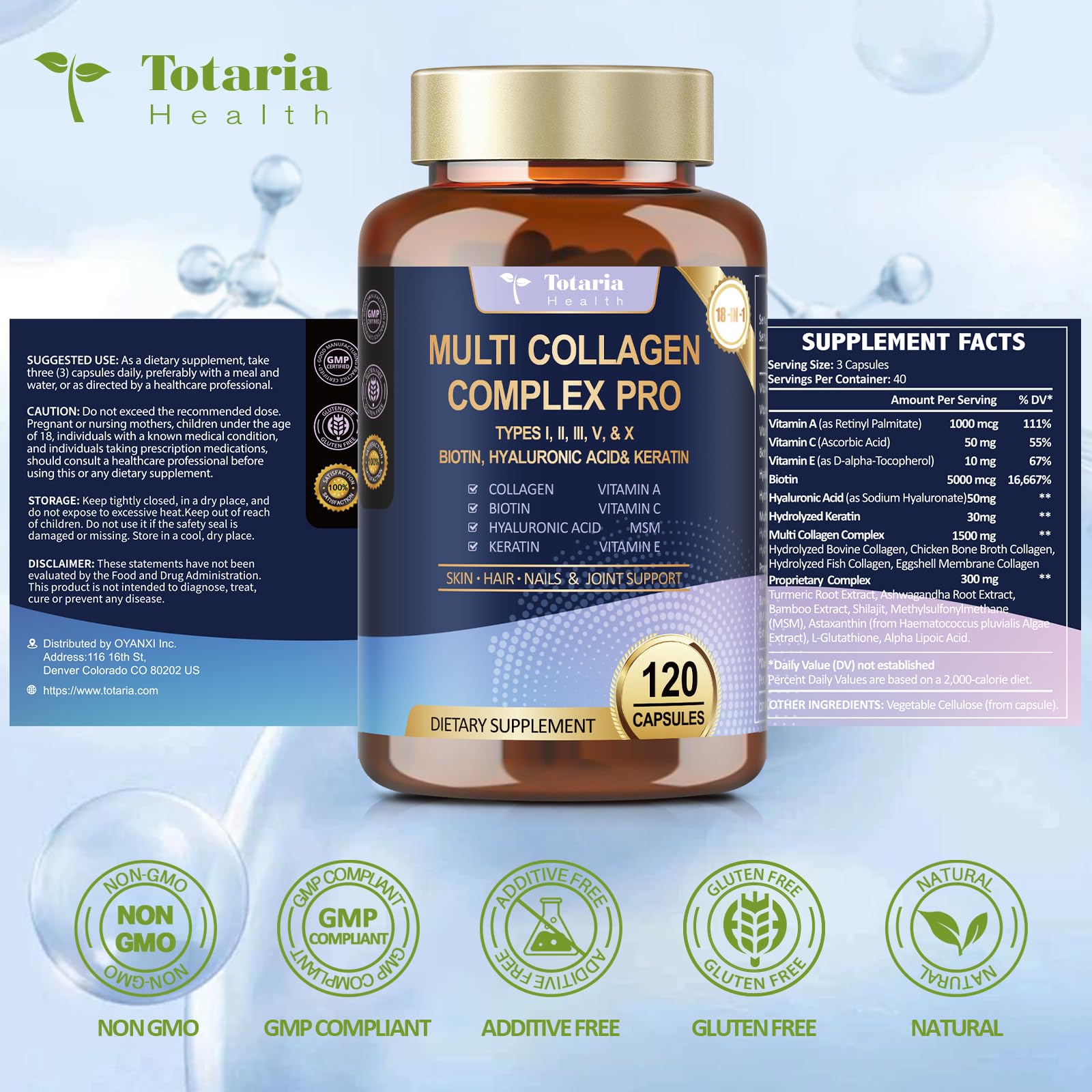 18-in-1 Collagen Pro 1500mg w/Types I II III V X Biotin VIT A C E 120 Caps — Amazon image 9